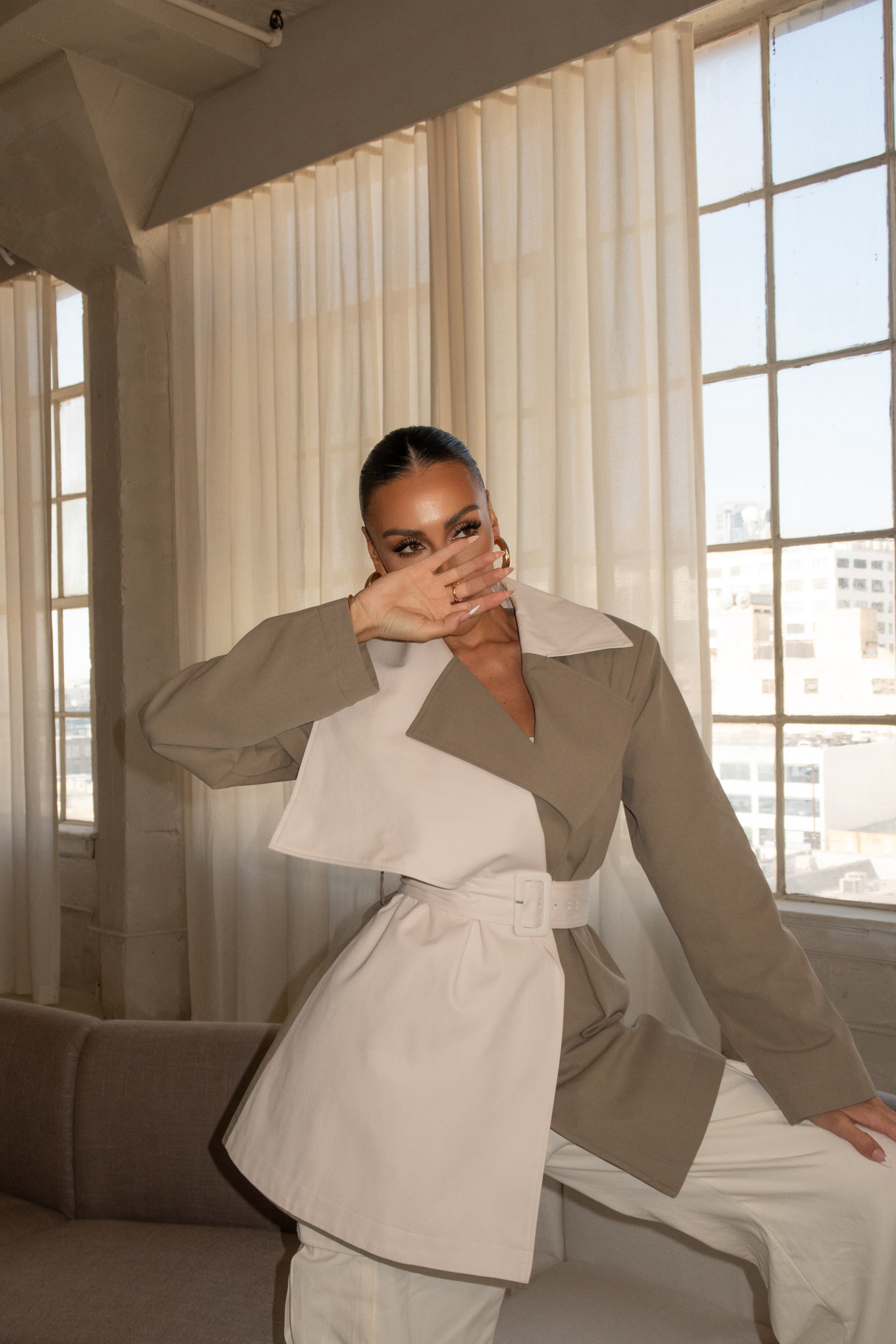 Olive Color Block Summit Belted Jacket - JLUXLABEL