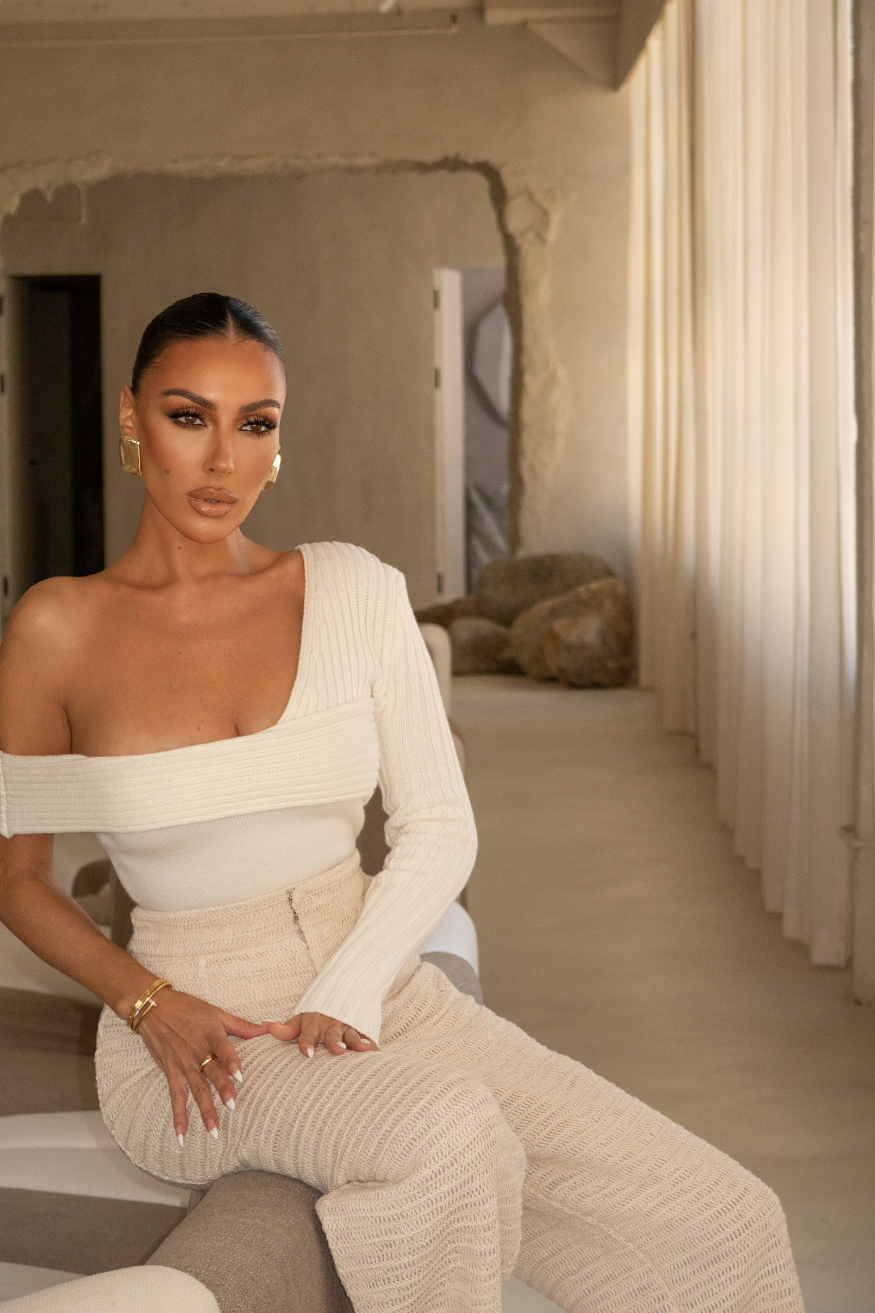 White Hadi Sweater Knit Top - JLUXLABEL