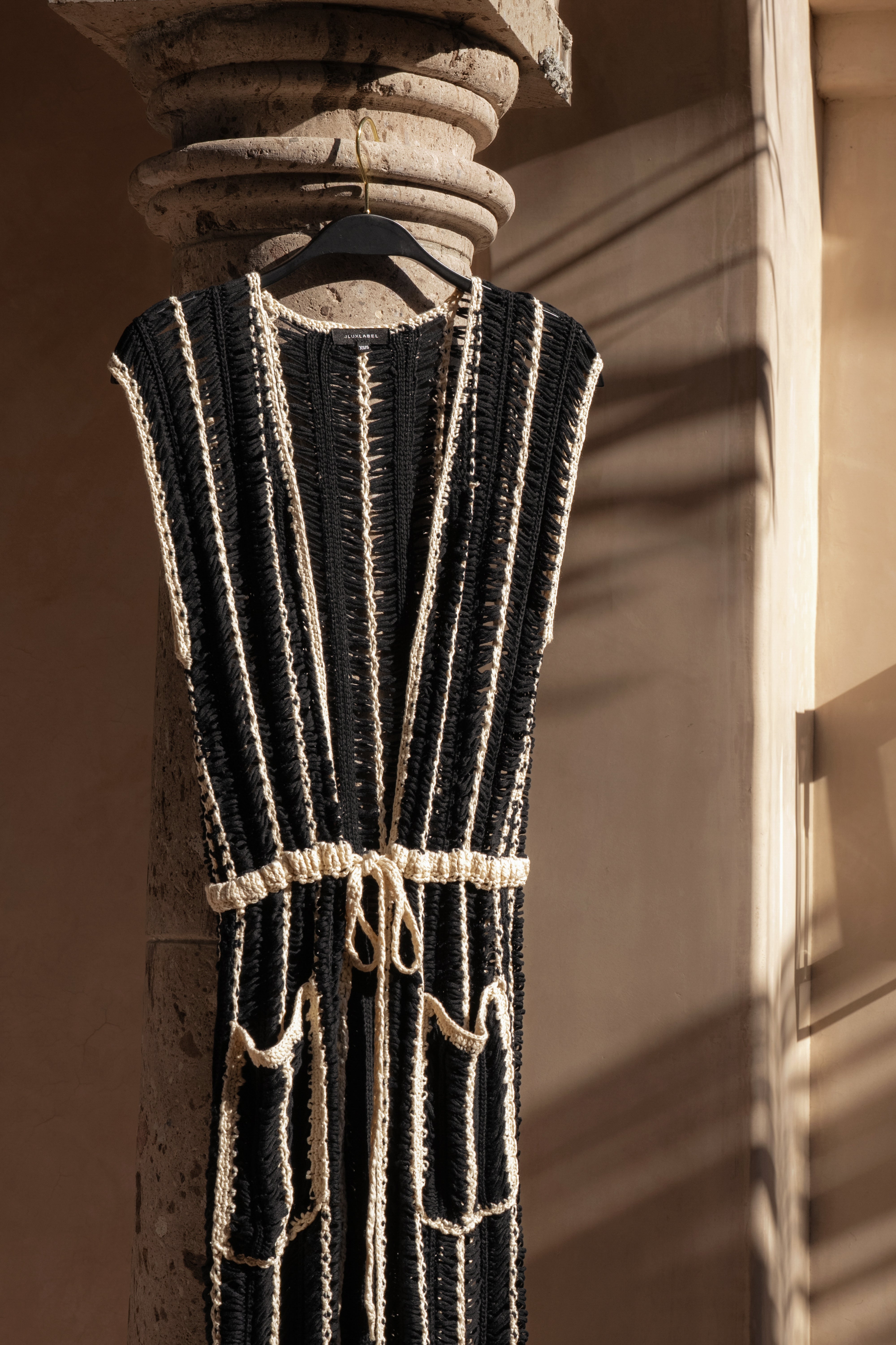 Black/Beige Marcelle Crochet Maxi Dress - JLUXLABEL