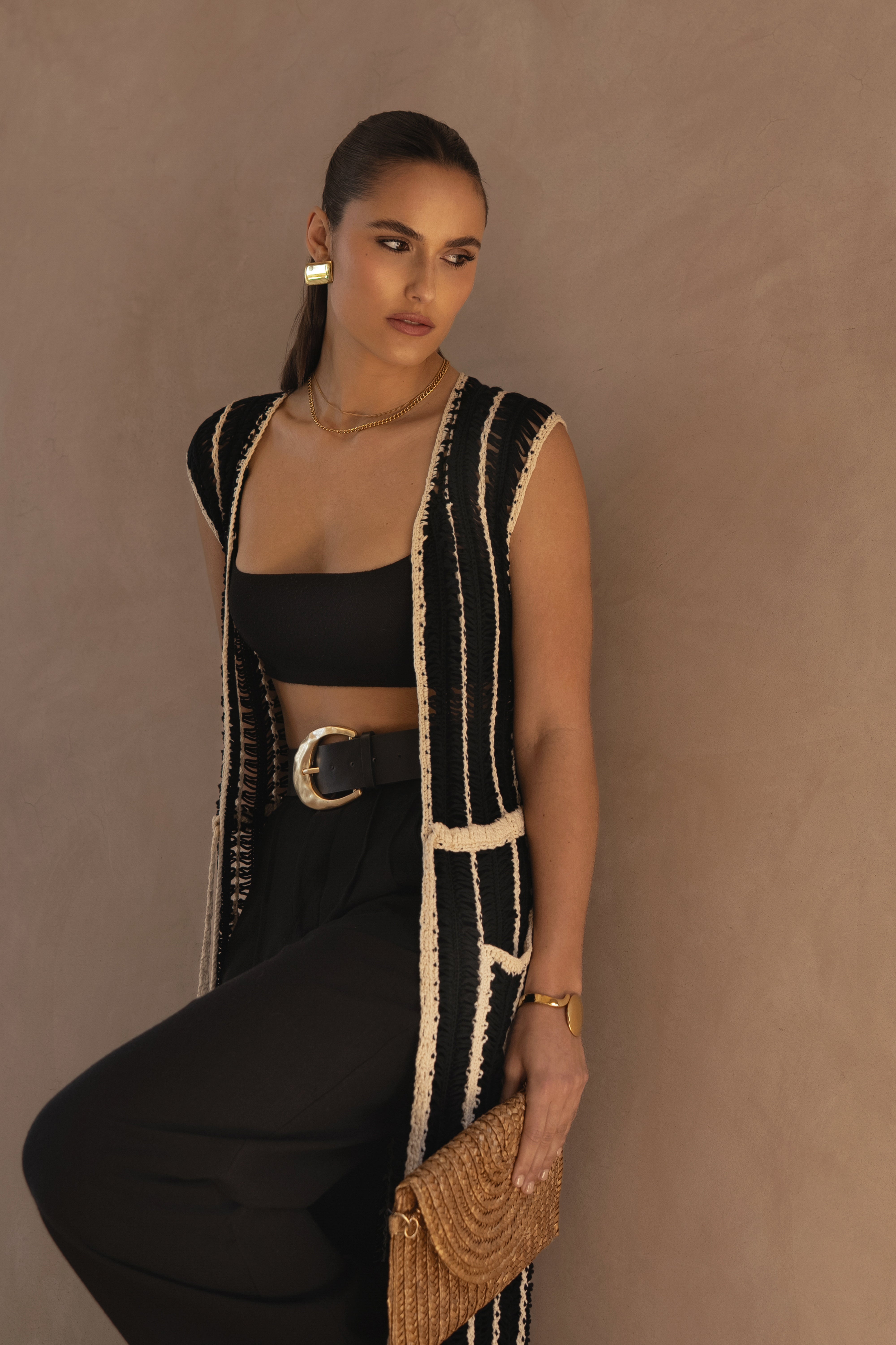 Black/Beige Marcelle Crochet Maxi Dress - JLUXLABEL