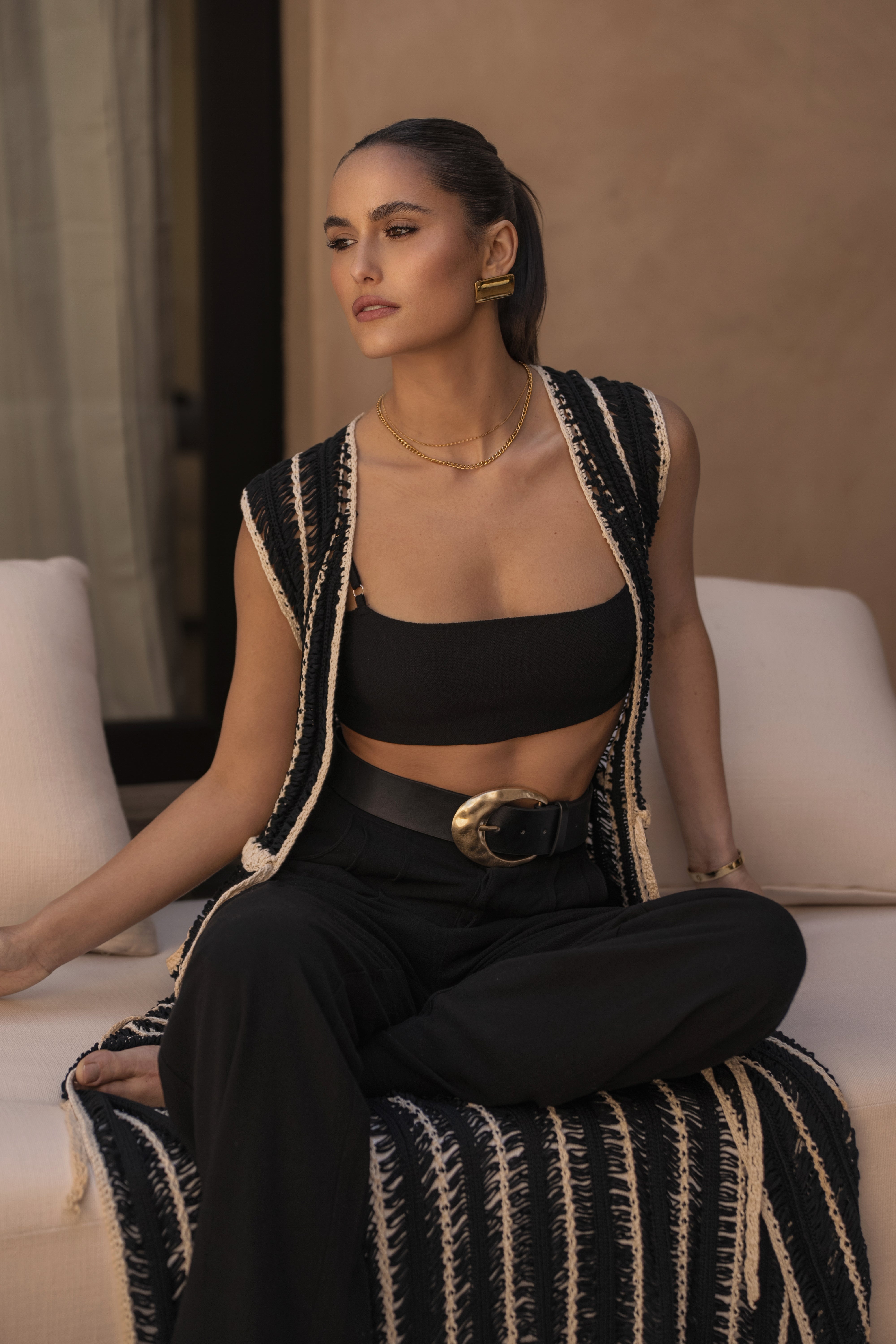 Black/Beige Marcelle Crochet Maxi Dress - JLUXLABEL