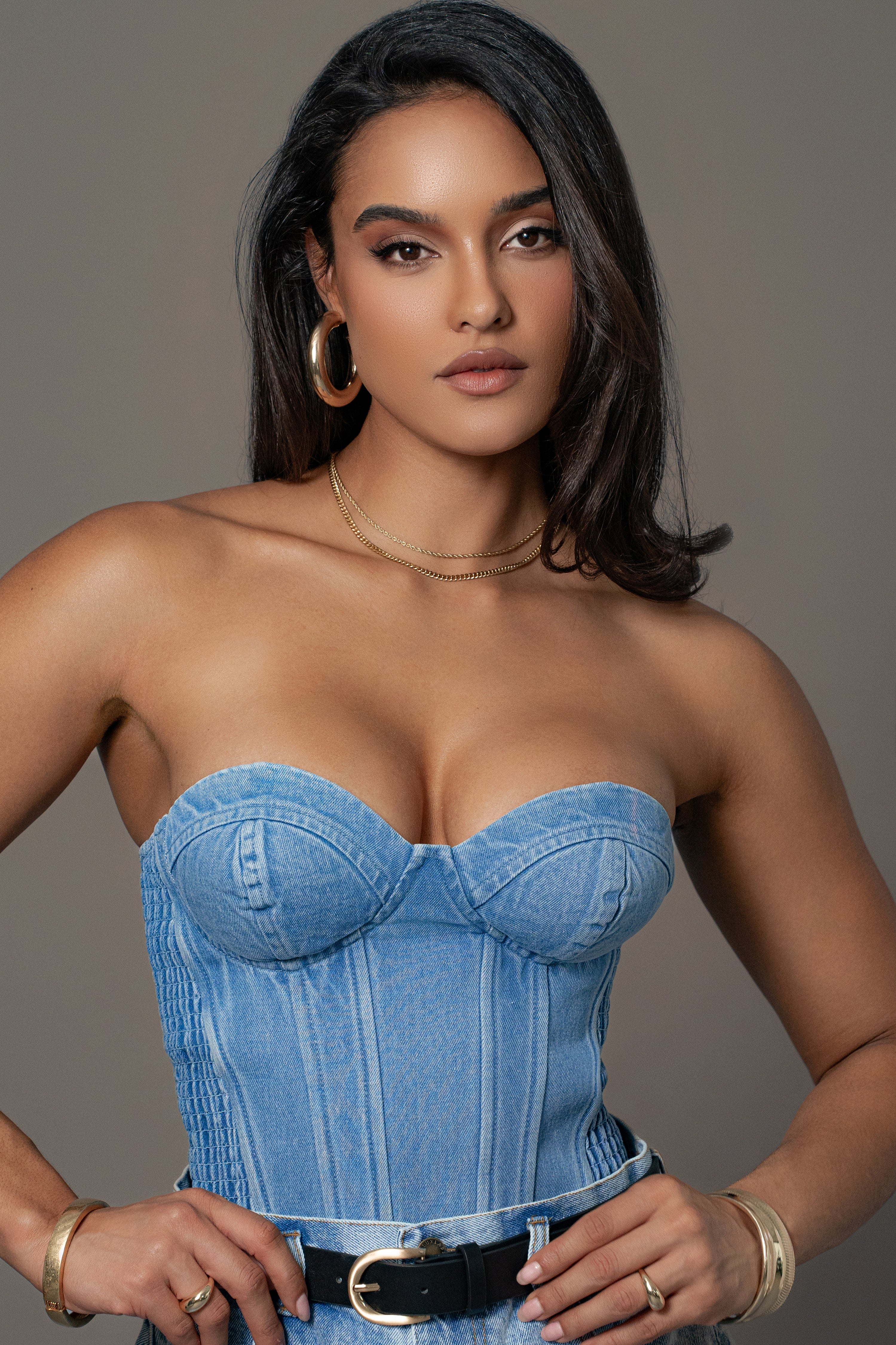 Medium Wash Denim Marsella Sweetheart Corset - JLUXLABEL