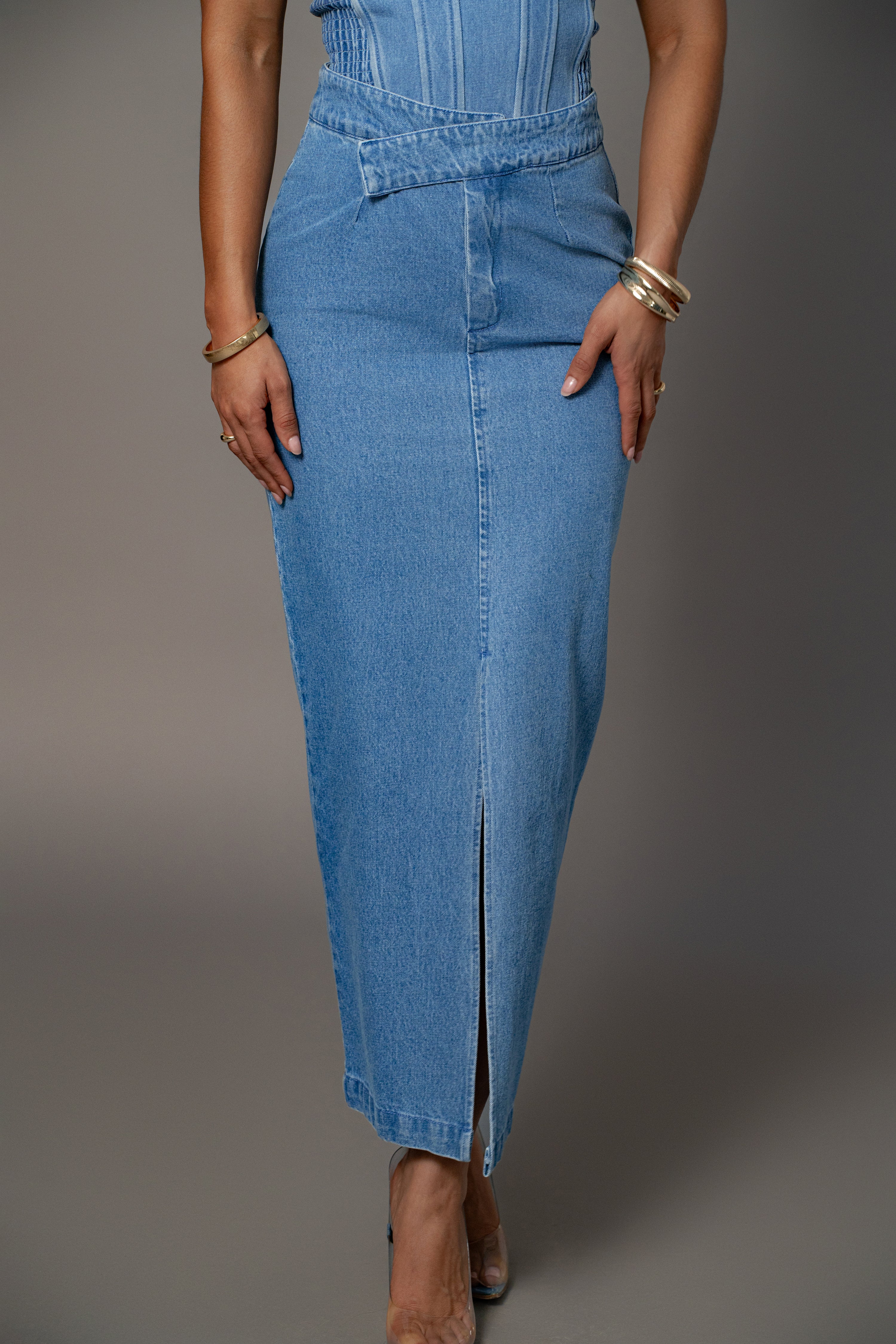 Medium Wash Adana Denim Skirt - JLUXLABEL