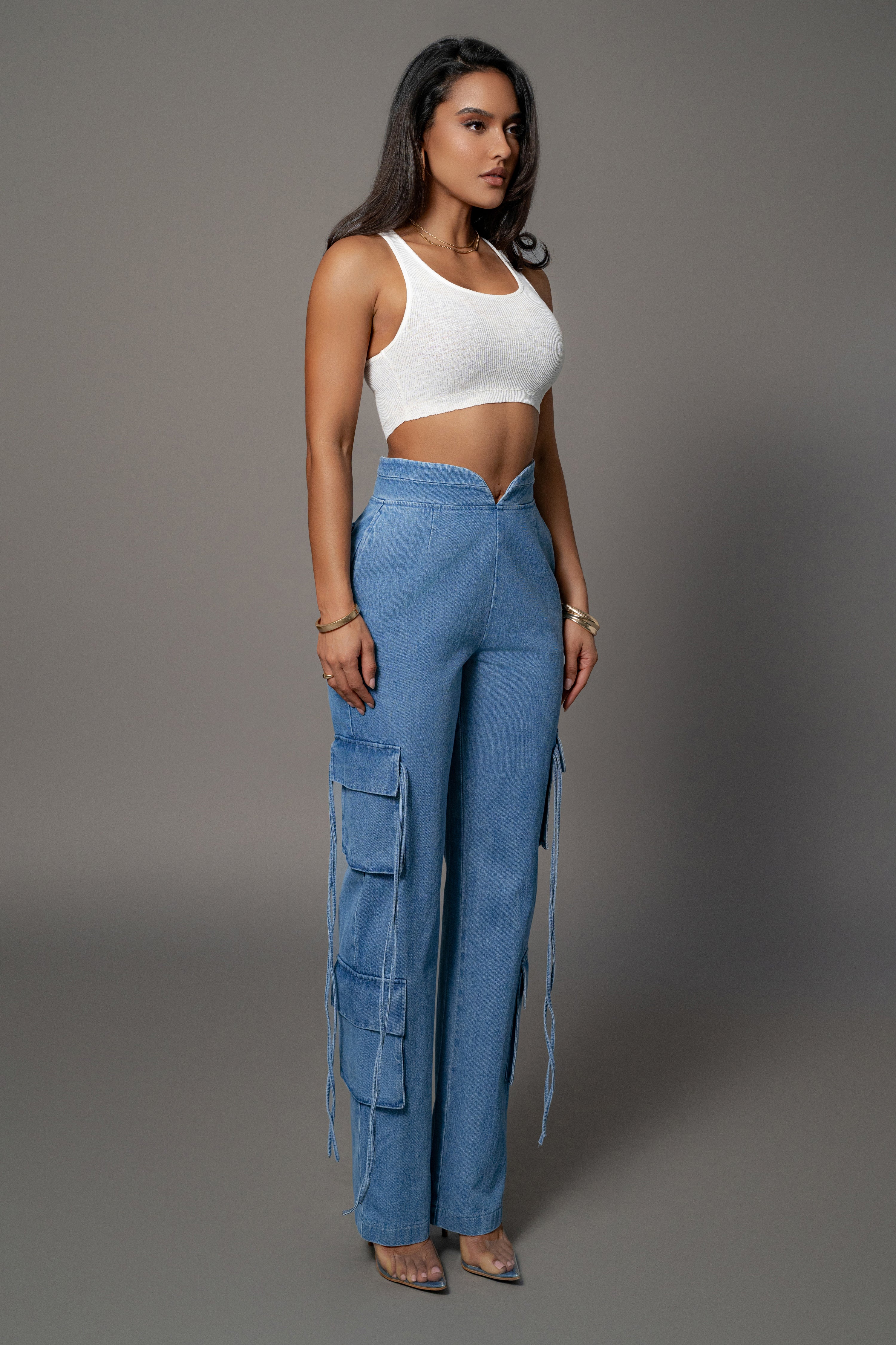 Medium Wash Jacinda Denim Utility Pants - JLUXLABEL