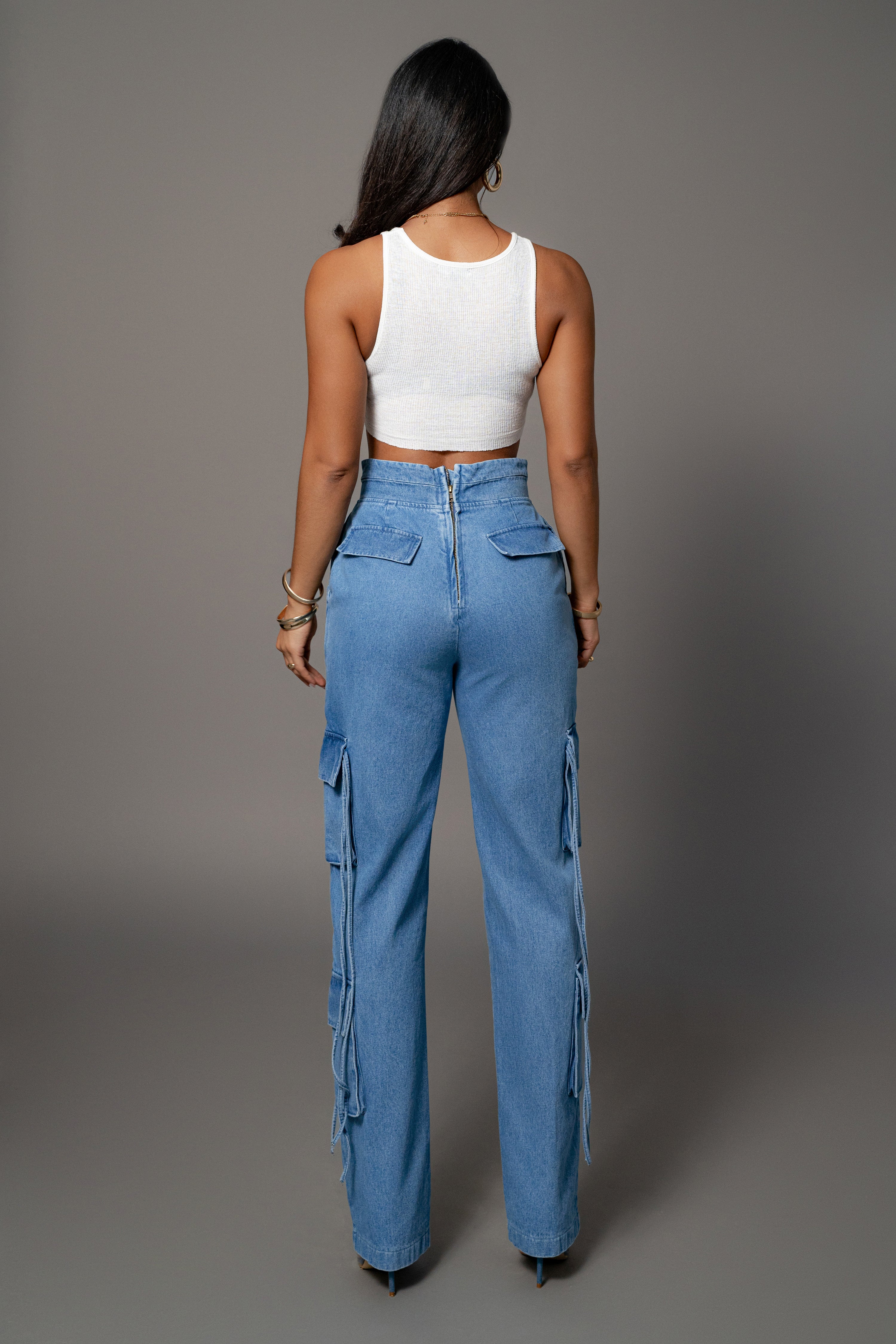 Medium Wash Jacinda Denim Utility Pants - JLUXLABEL