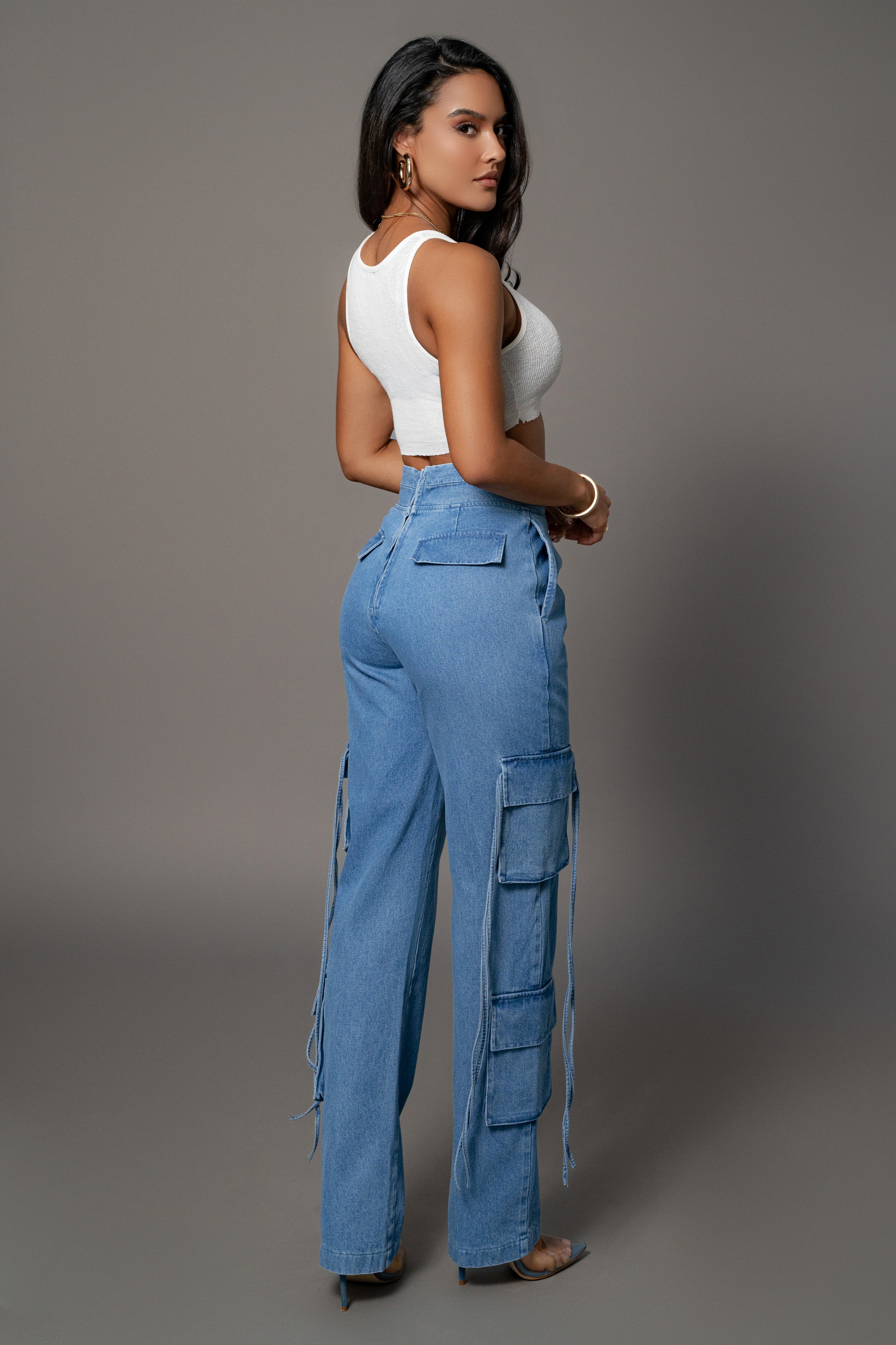 Medium Wash Jacinda Denim Utility Pants - JLUXLABEL