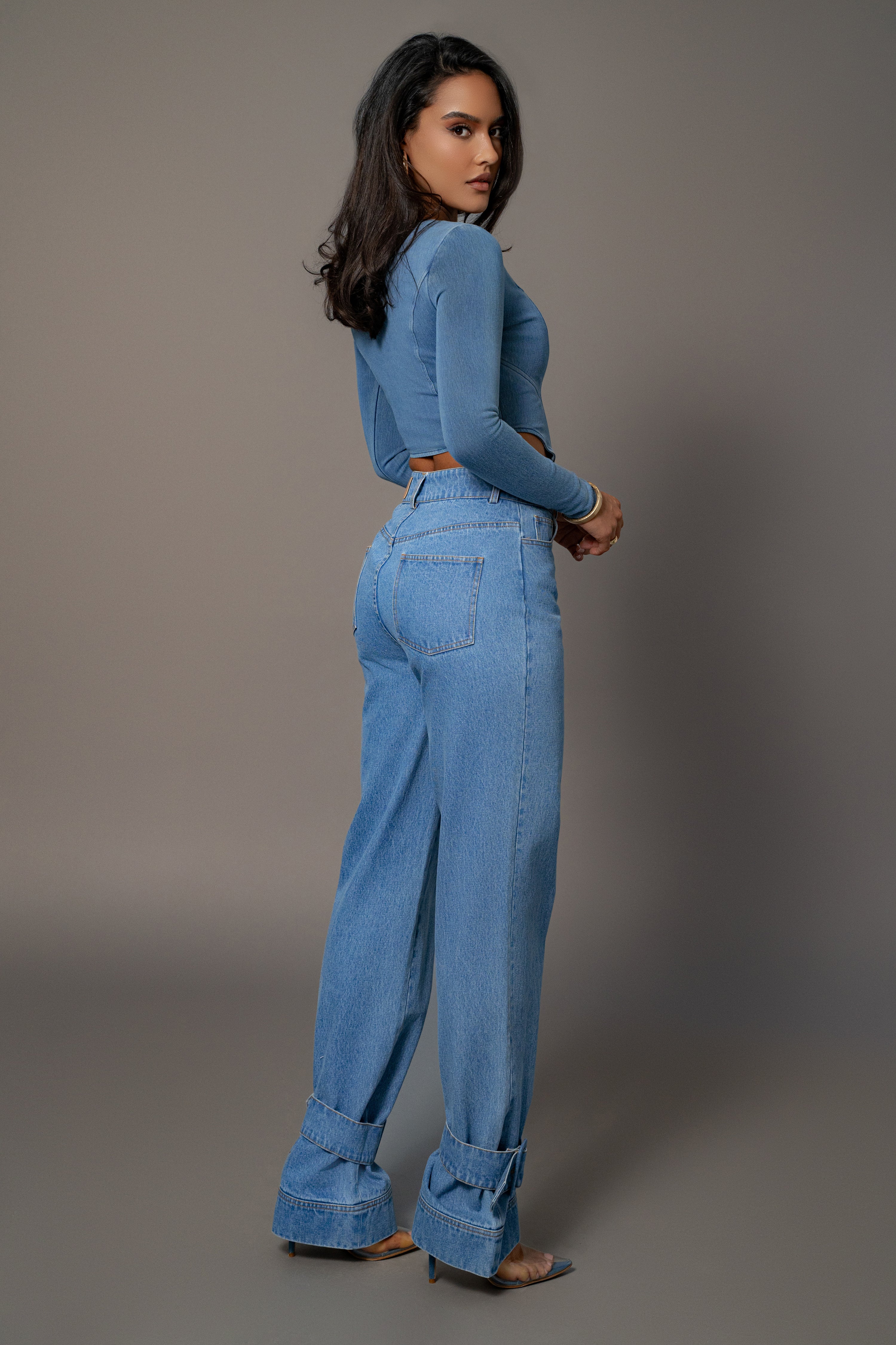 Medium Wash Tesa Sweetheart Denim Top - JLUXLABEL