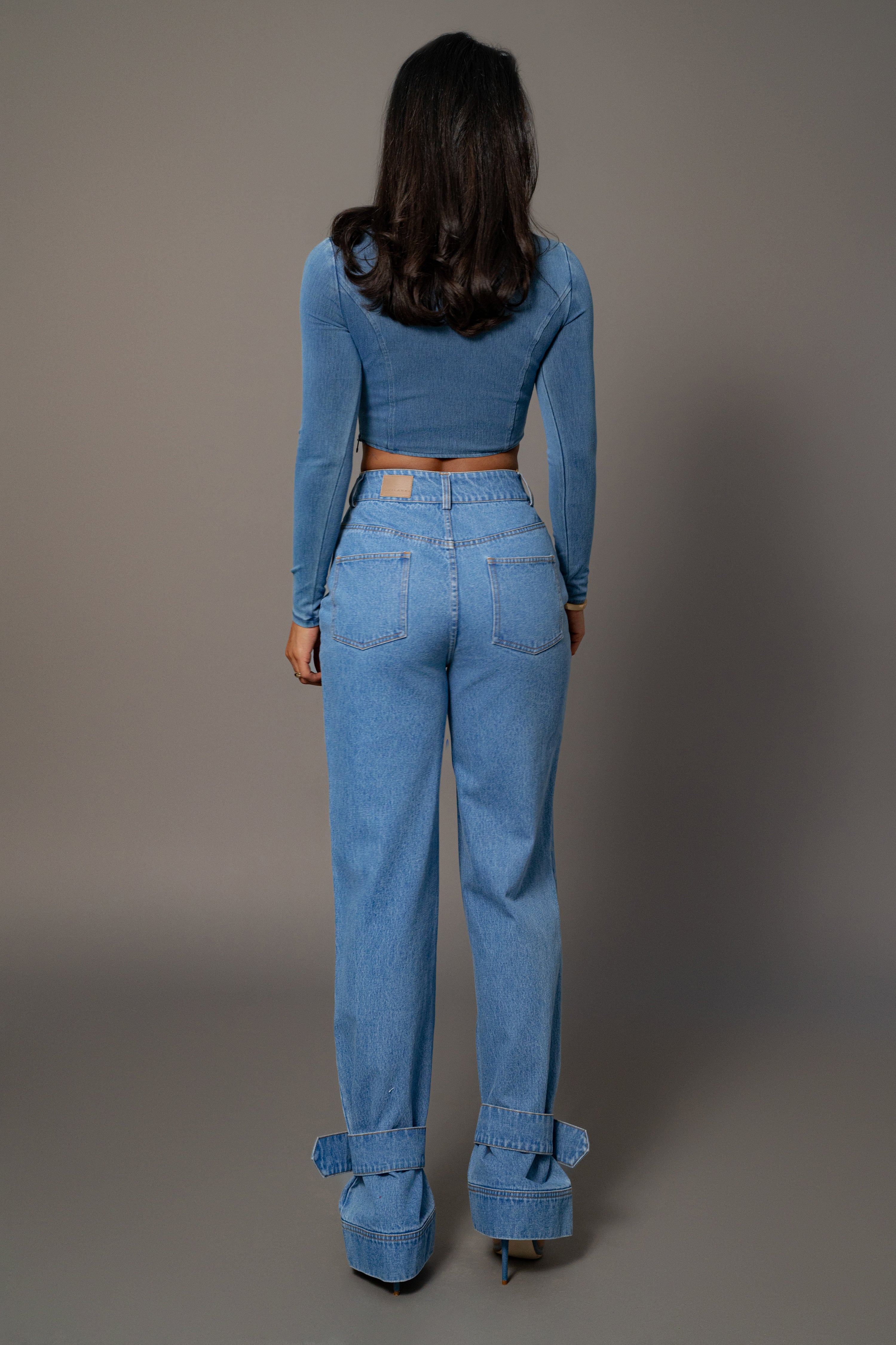 Medium Wash Tesa Sweetheart Denim Top - JLUXLABEL