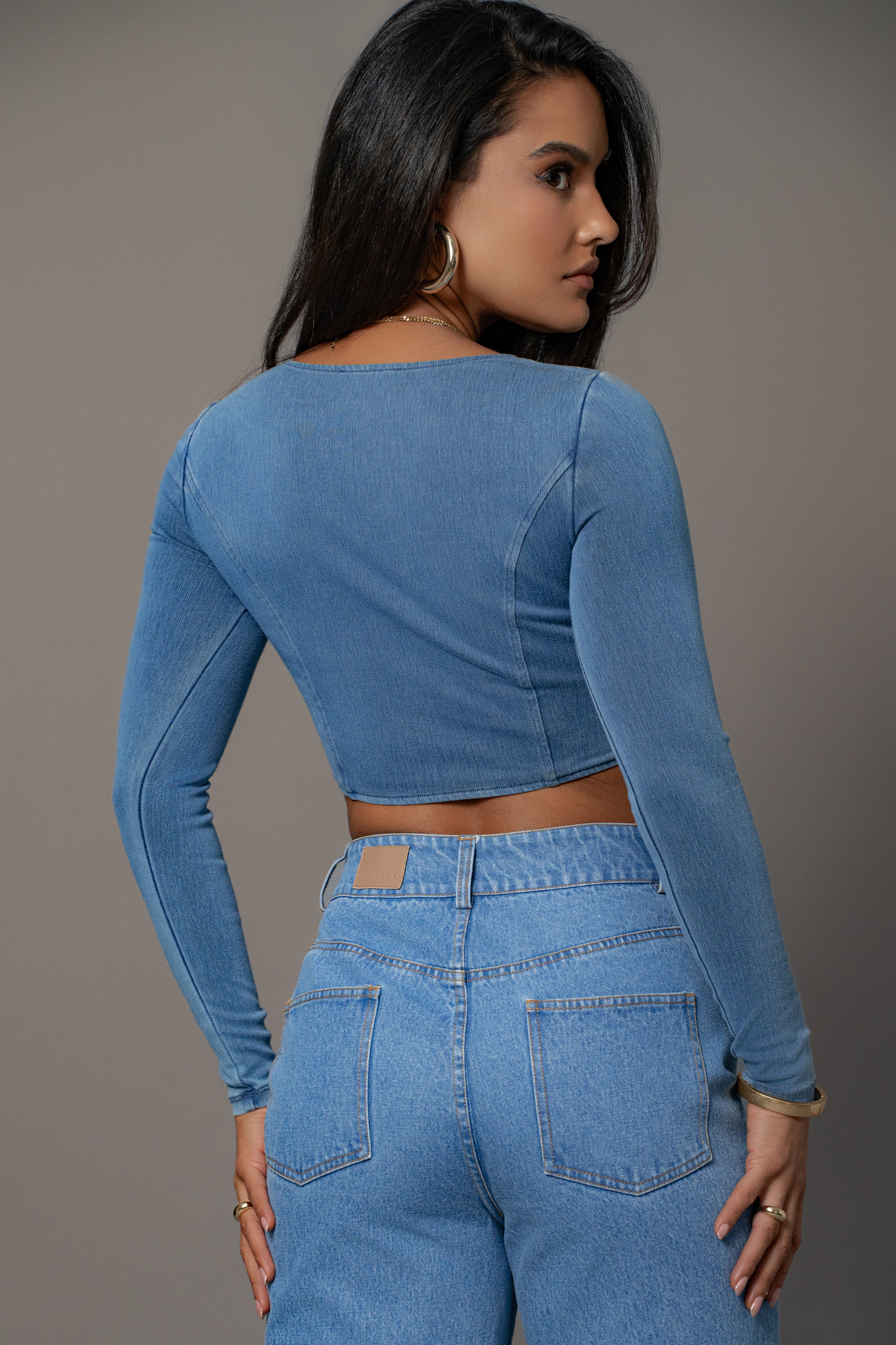 Medium Wash Tesa Sweetheart Denim Top - JLUXLABEL