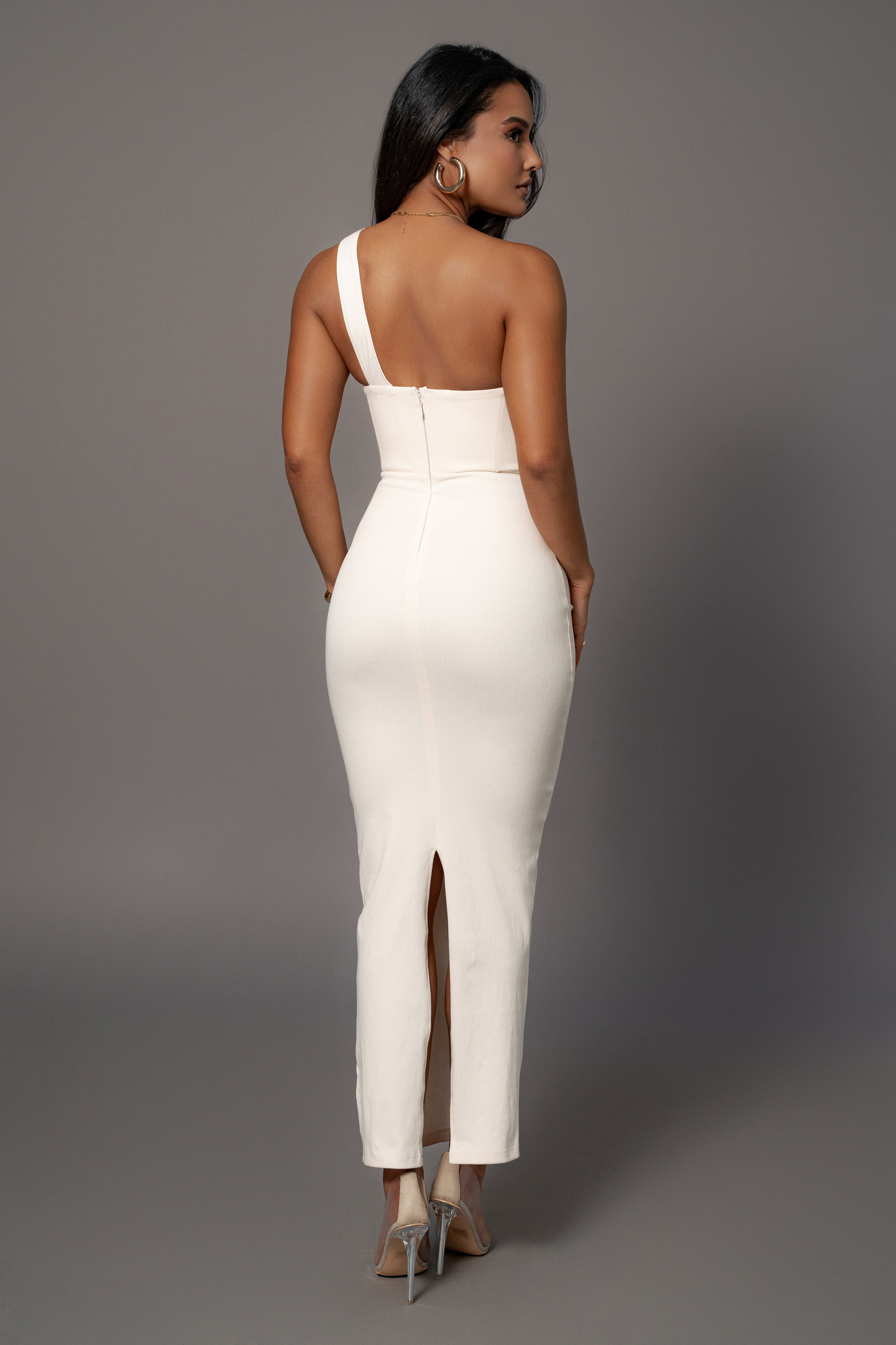 Buttercream Denim Krishna One Shoulder Maxi Dress - JLUXLABEL