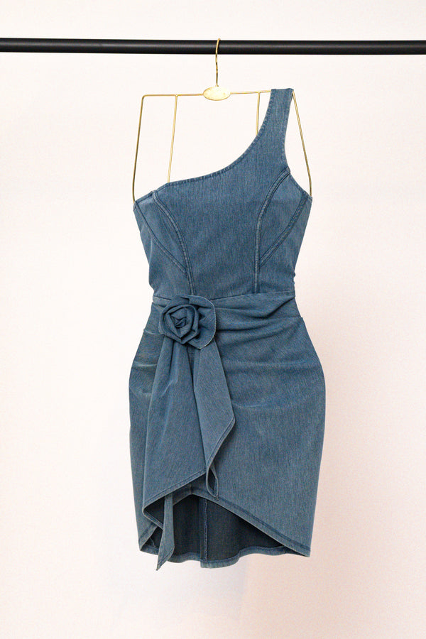 Medium Wash Denim Rosalind Mini Dress - JLUXLABEL