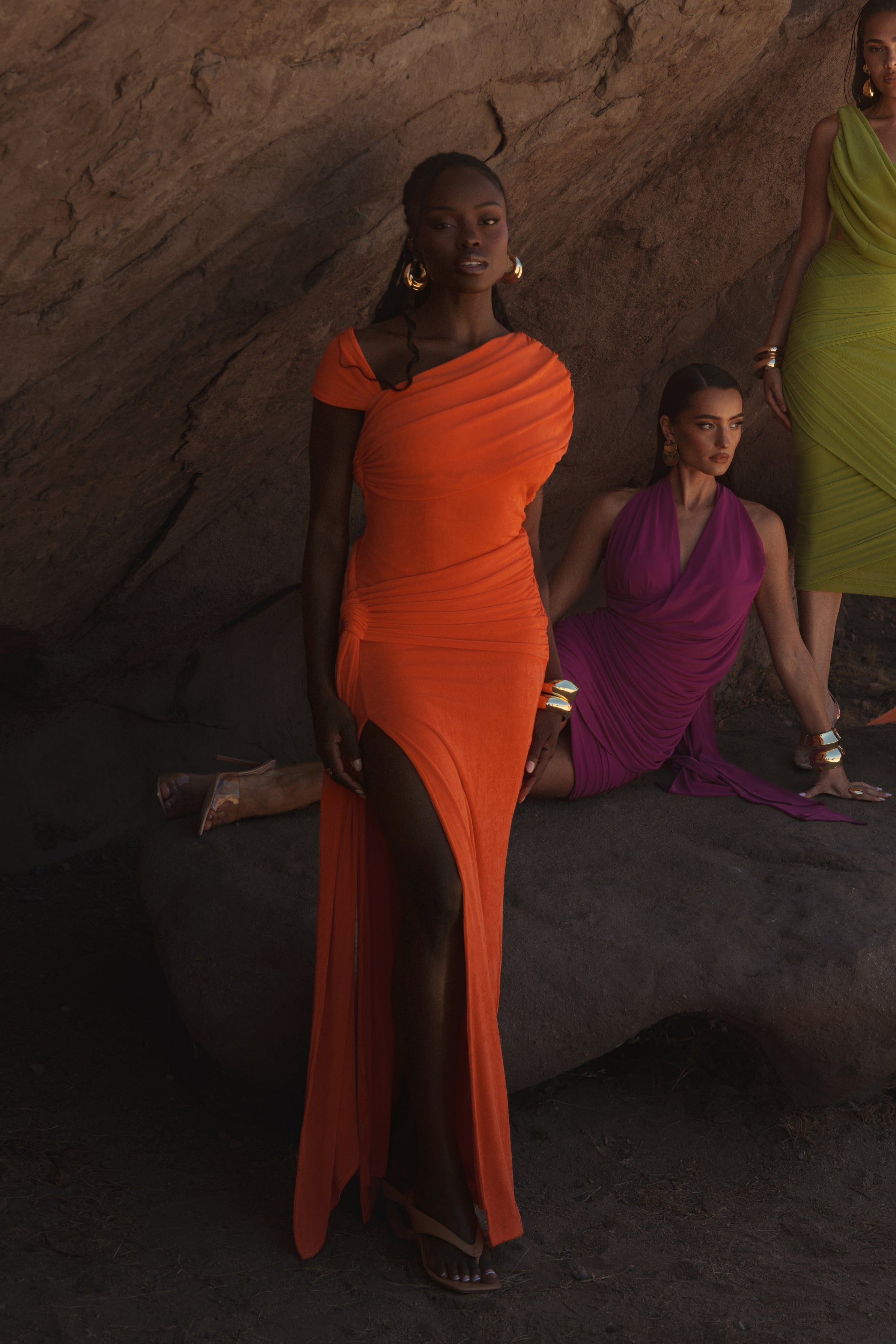 Orange Muse Draped Maxi Skirt