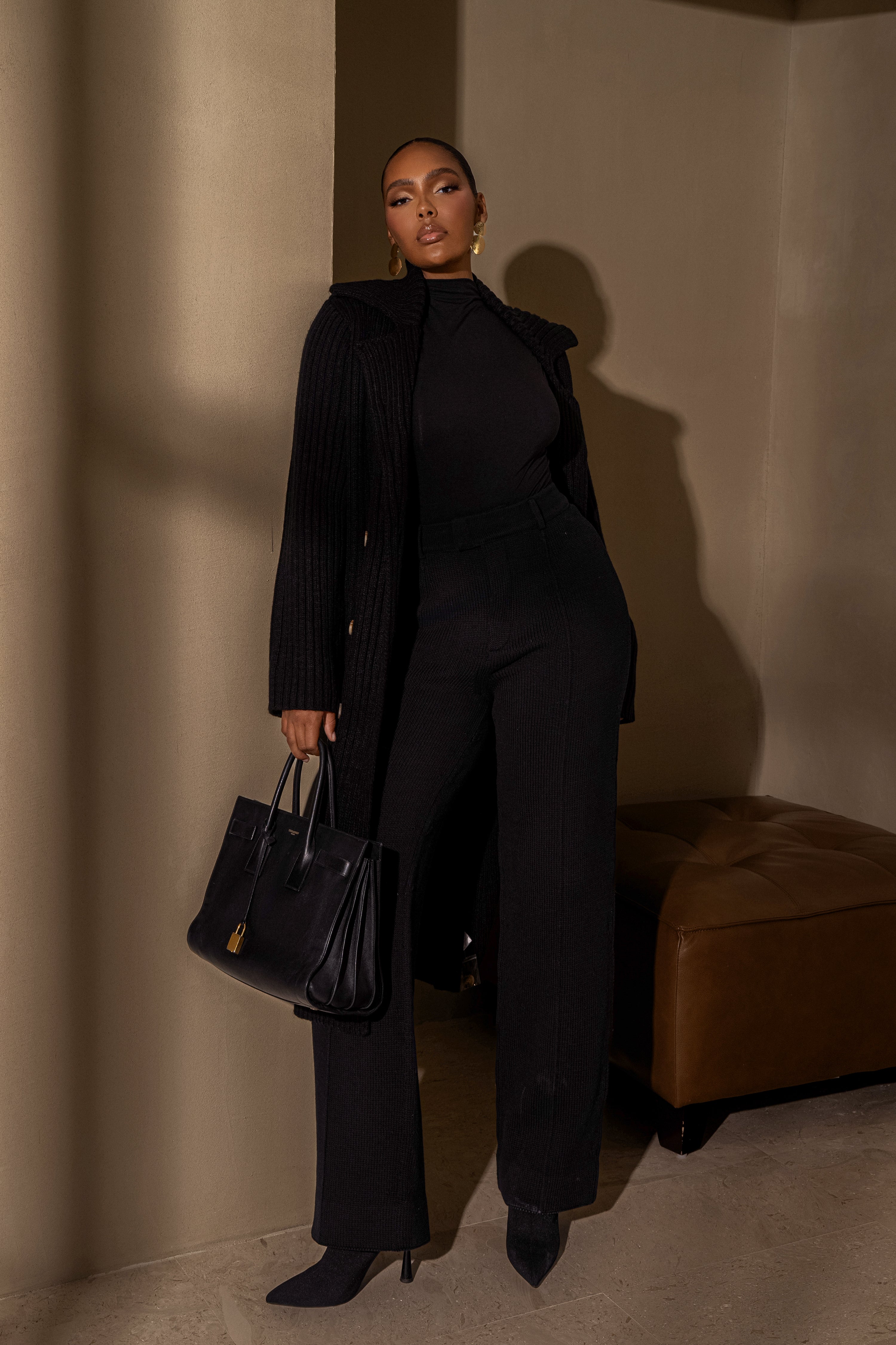 Black Back In Business Knit Trousers - JLUXLABEL