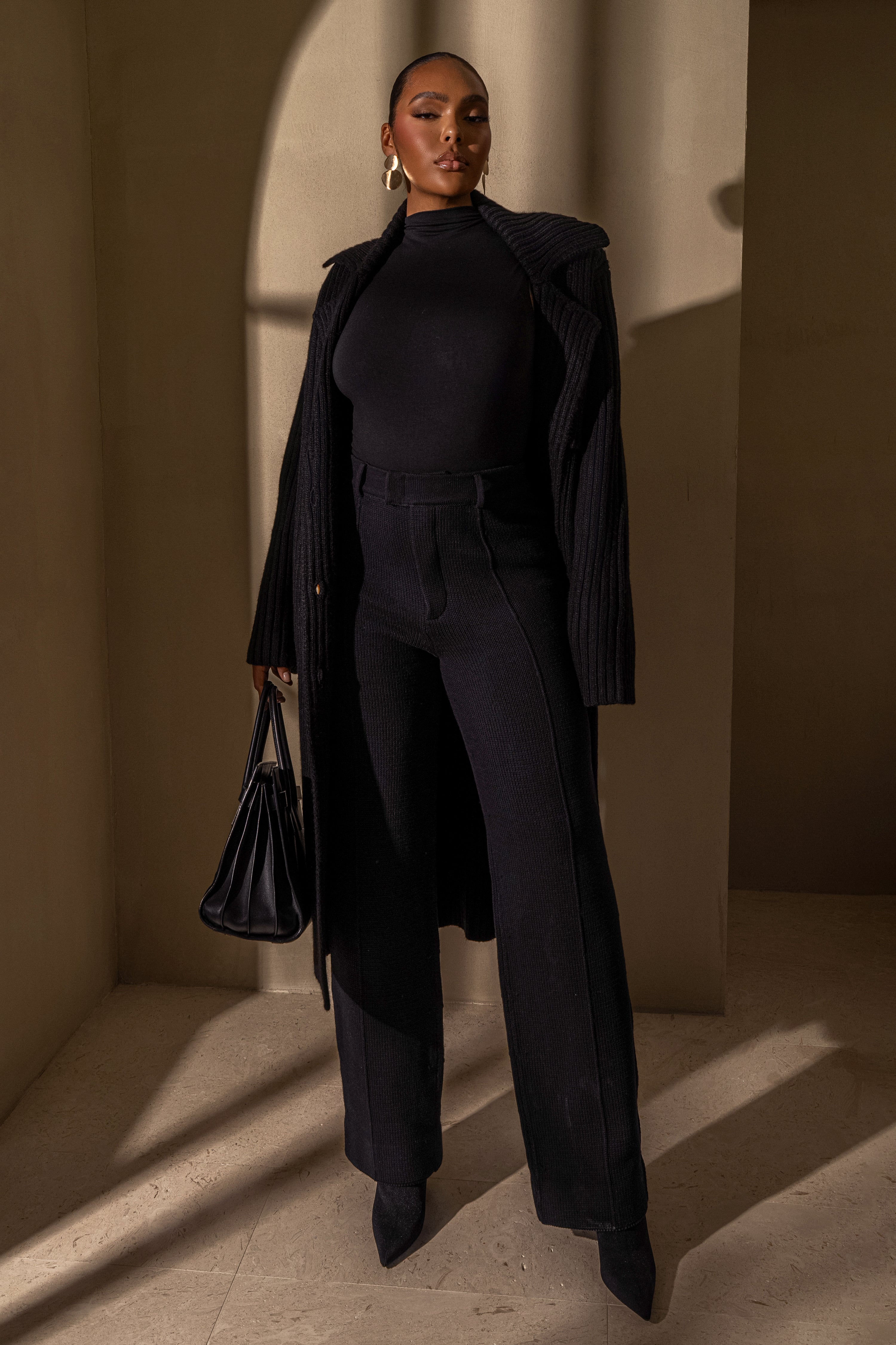 Black Back In Business Knit Trousers - JLUXLABEL