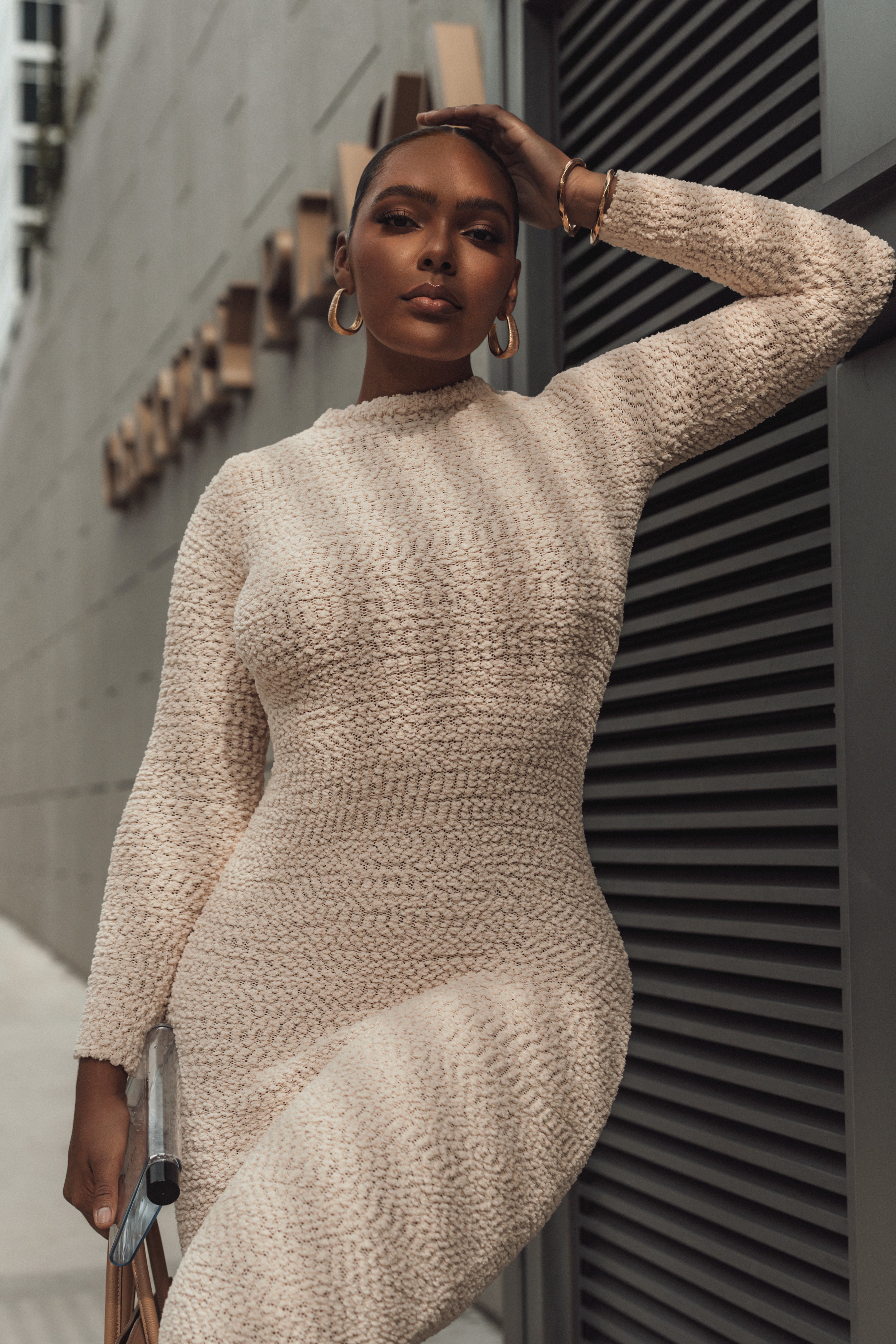 Cream Autumn Knit Maxi Dress - JLUXLABEL