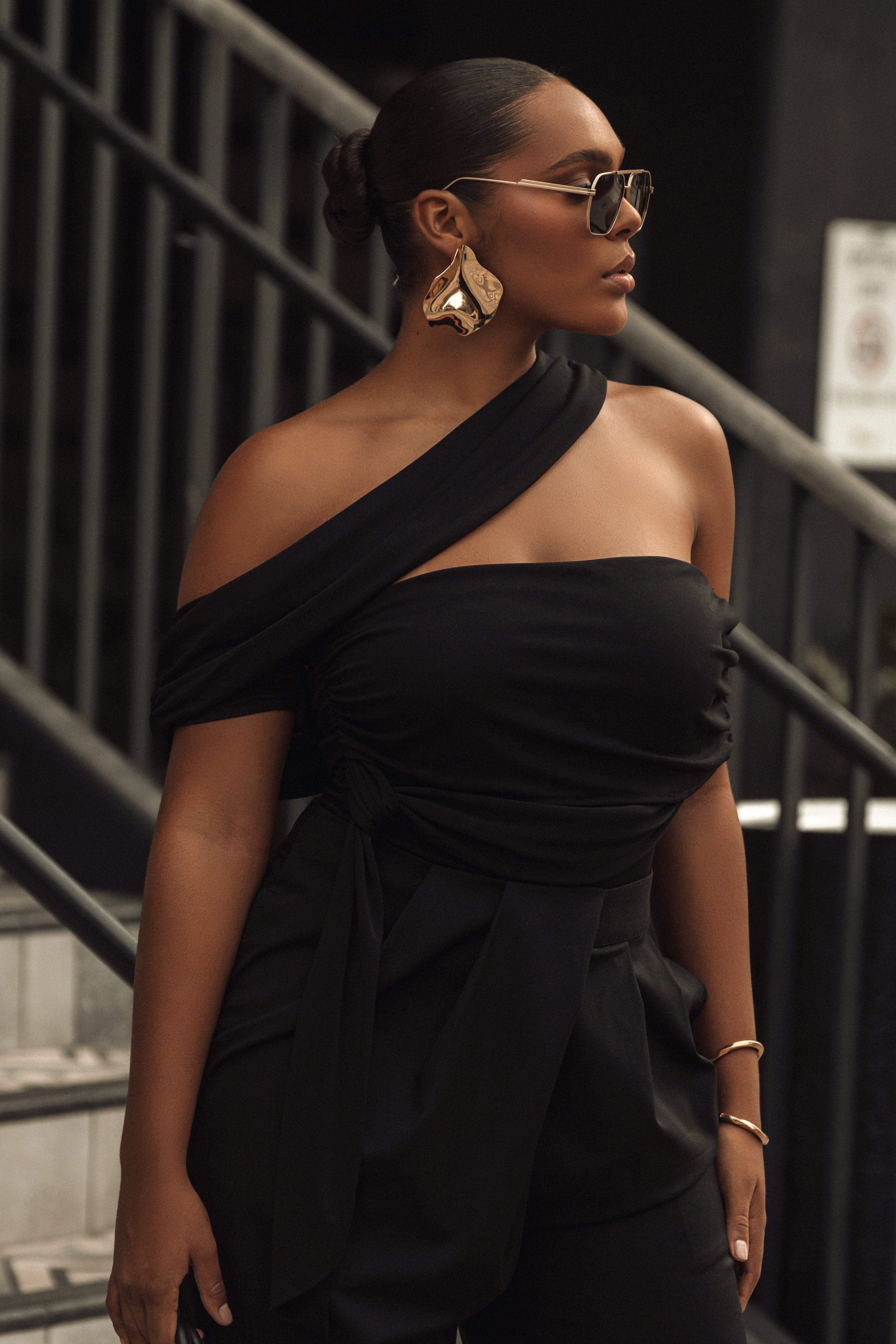 Black Above All Drape Bodysuit - JLUXLABEL