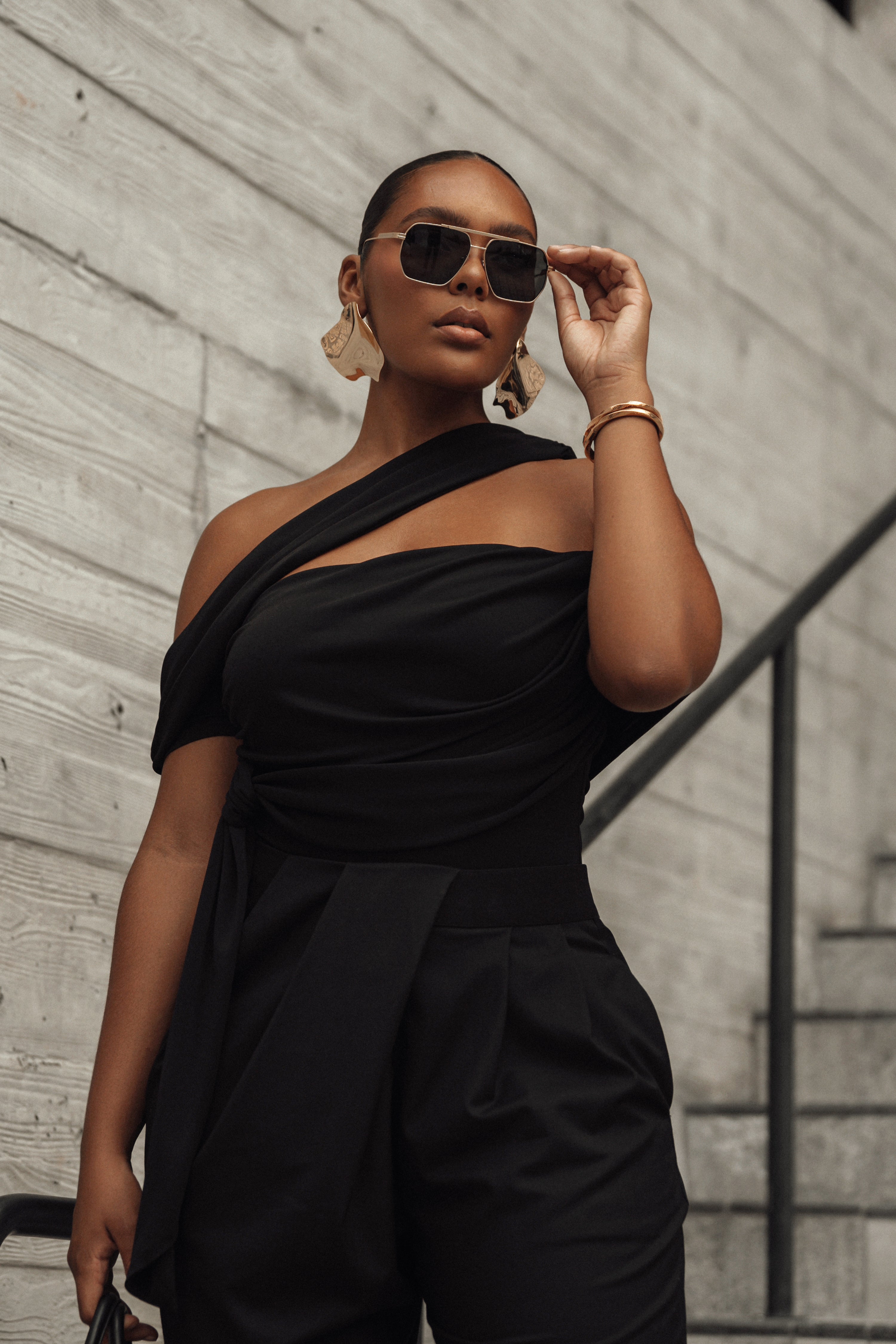 Black Above All Drape Bodysuit - JLUXLABEL