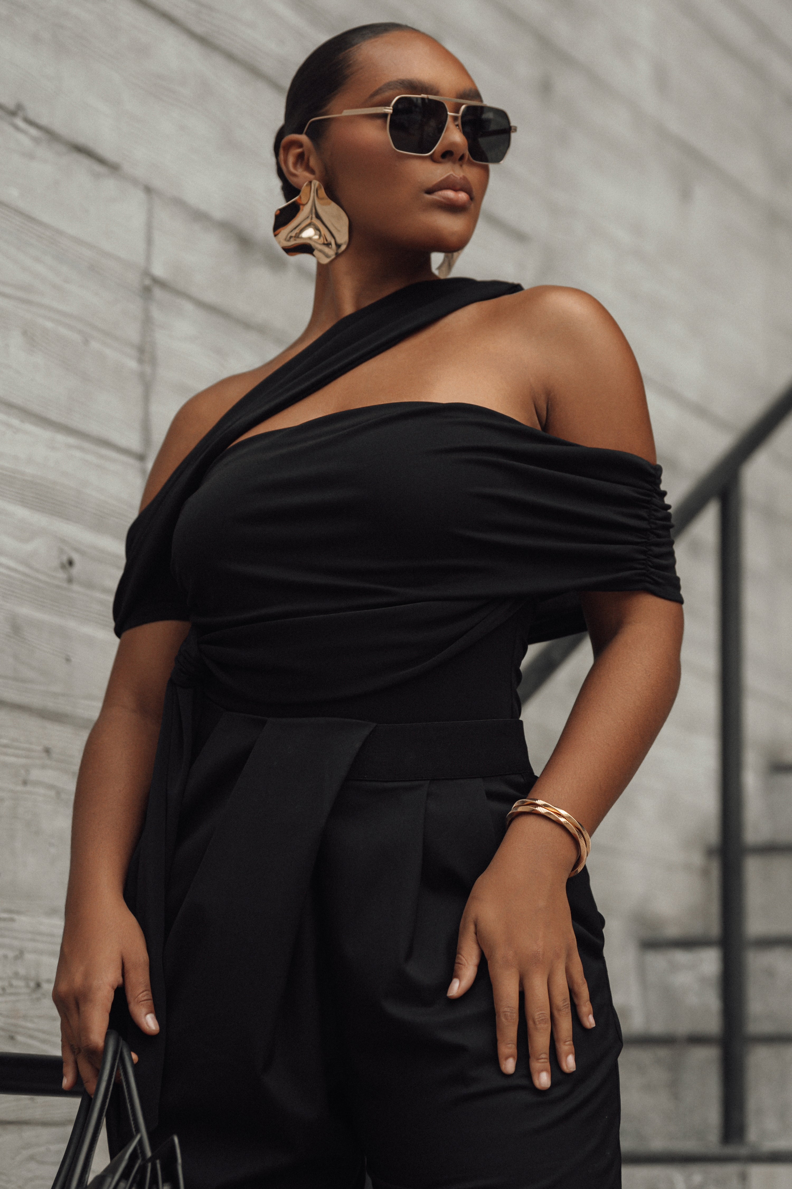 Black Above All Drape Bodysuit - JLUXLABEL