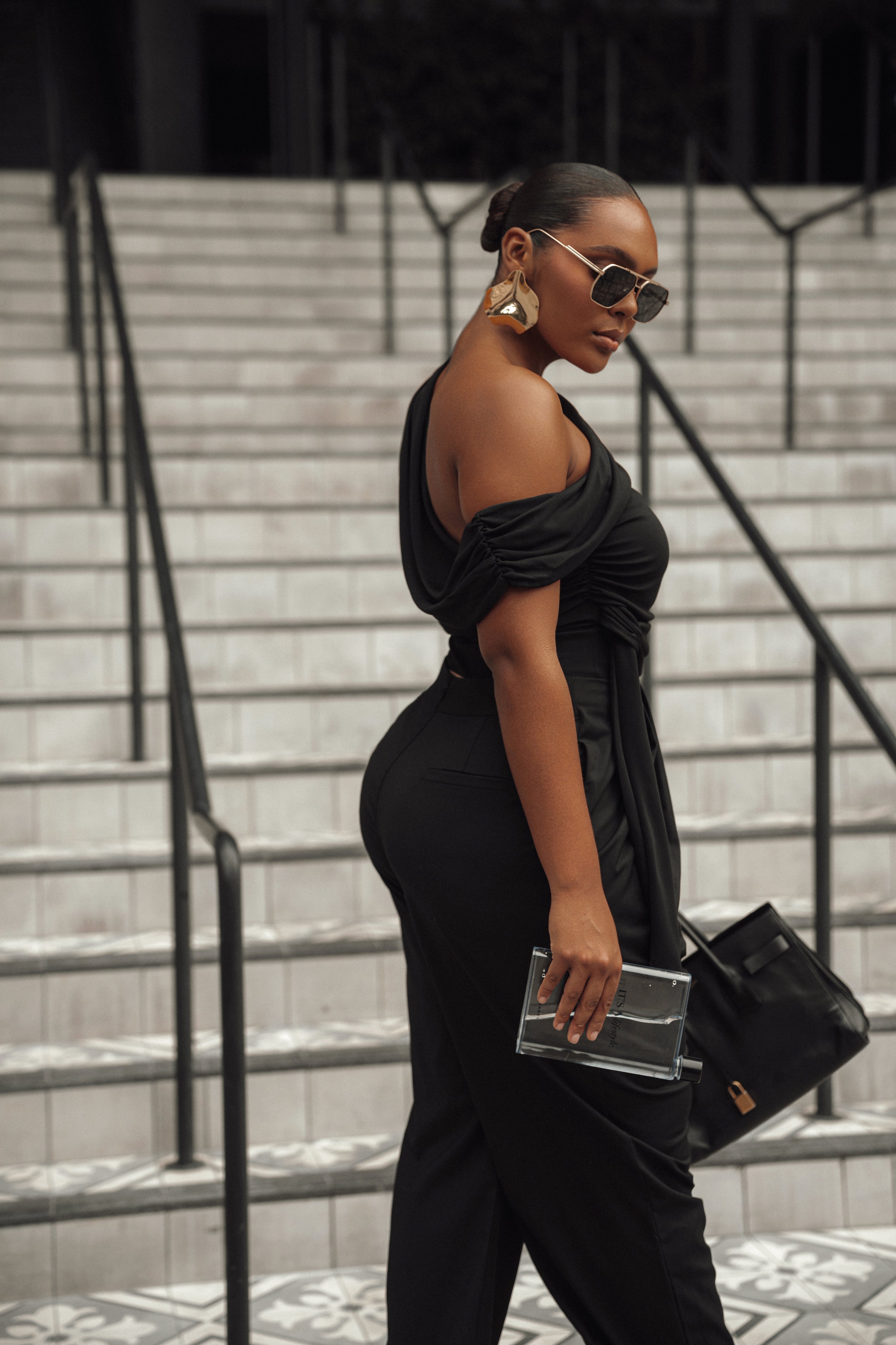 Black Above All Drape Bodysuit - JLUXLABEL