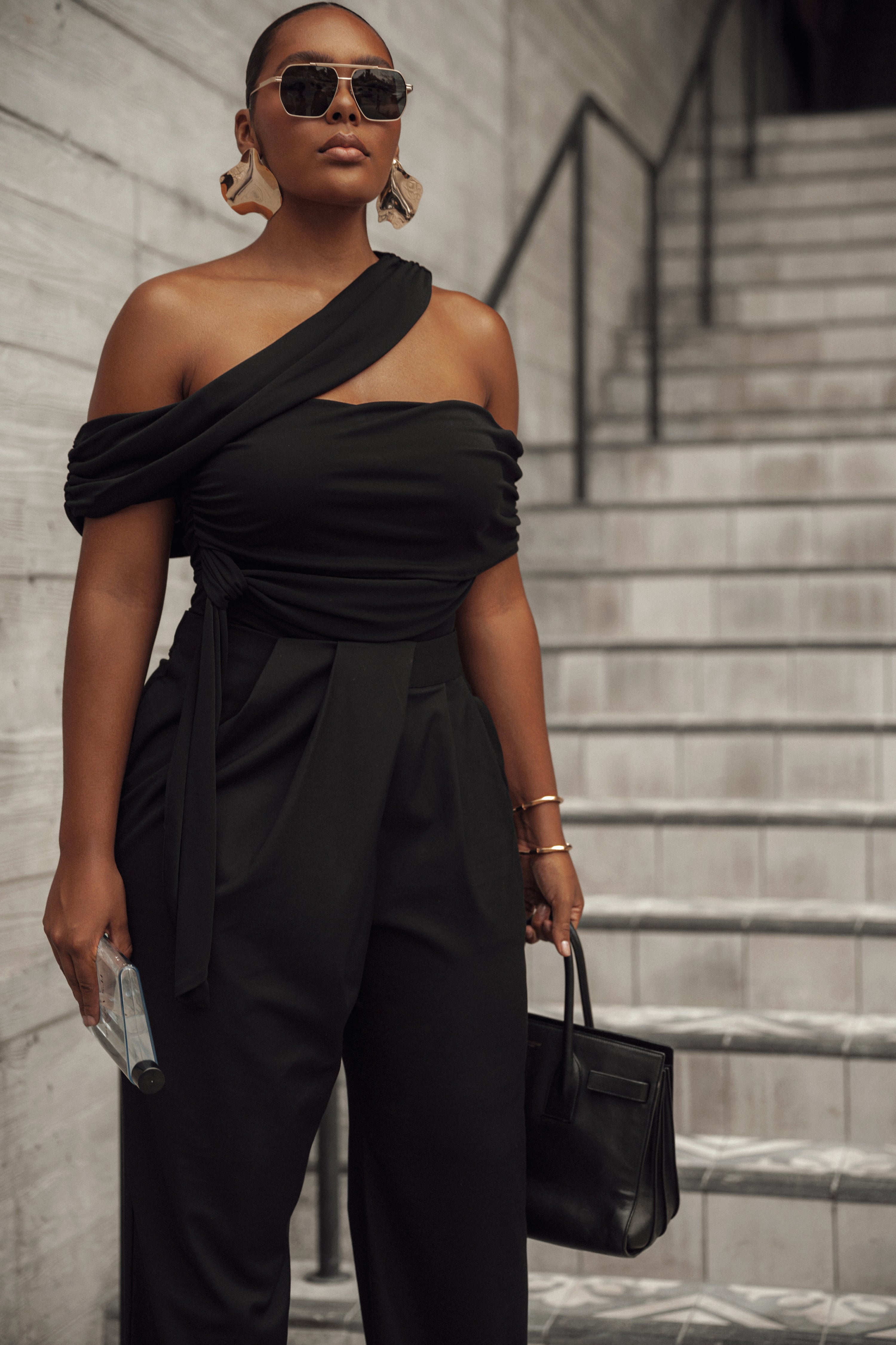 Black Above All Drape Bodysuit - JLUXLABEL