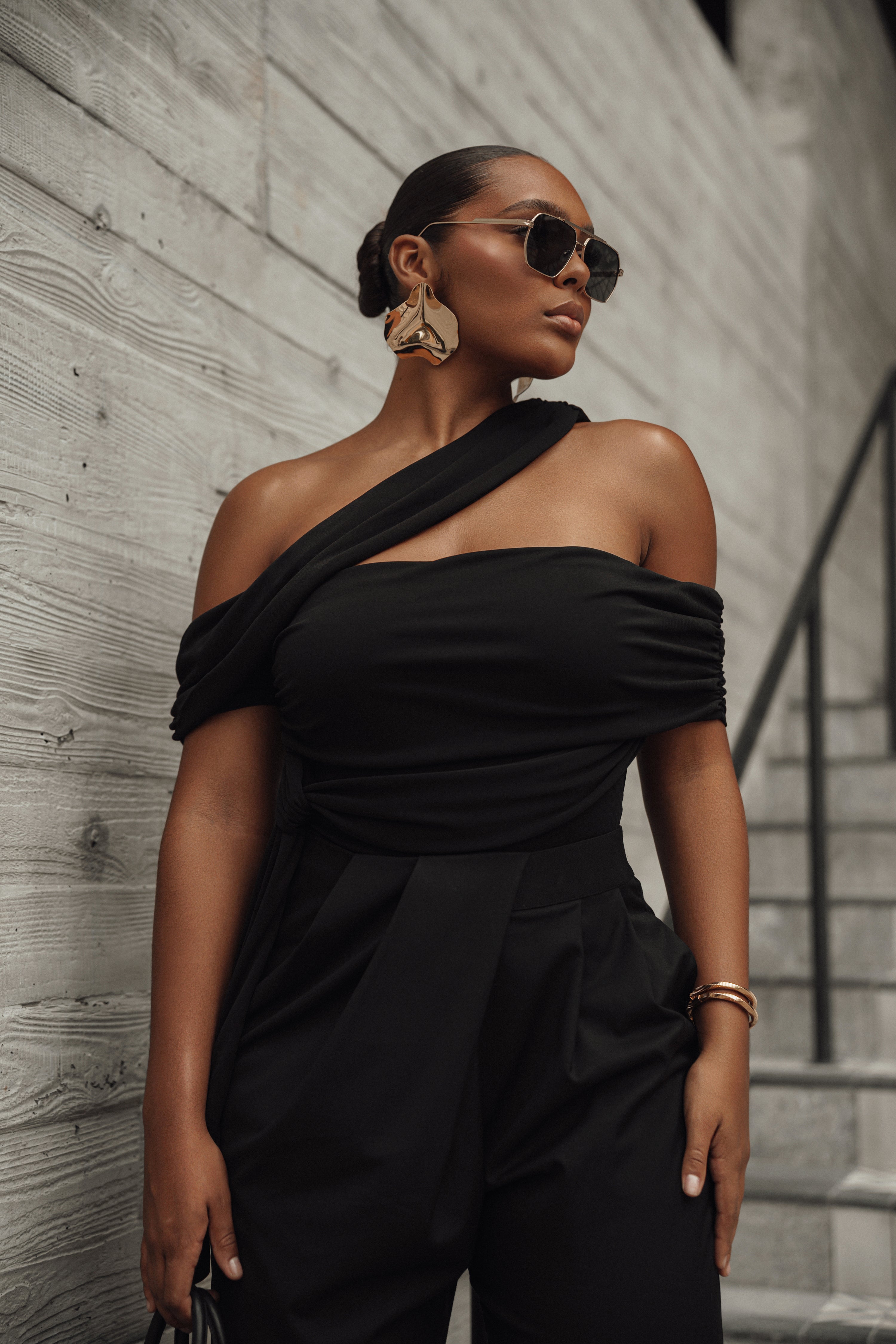 Black Above All Drape Bodysuit - JLUXLABEL