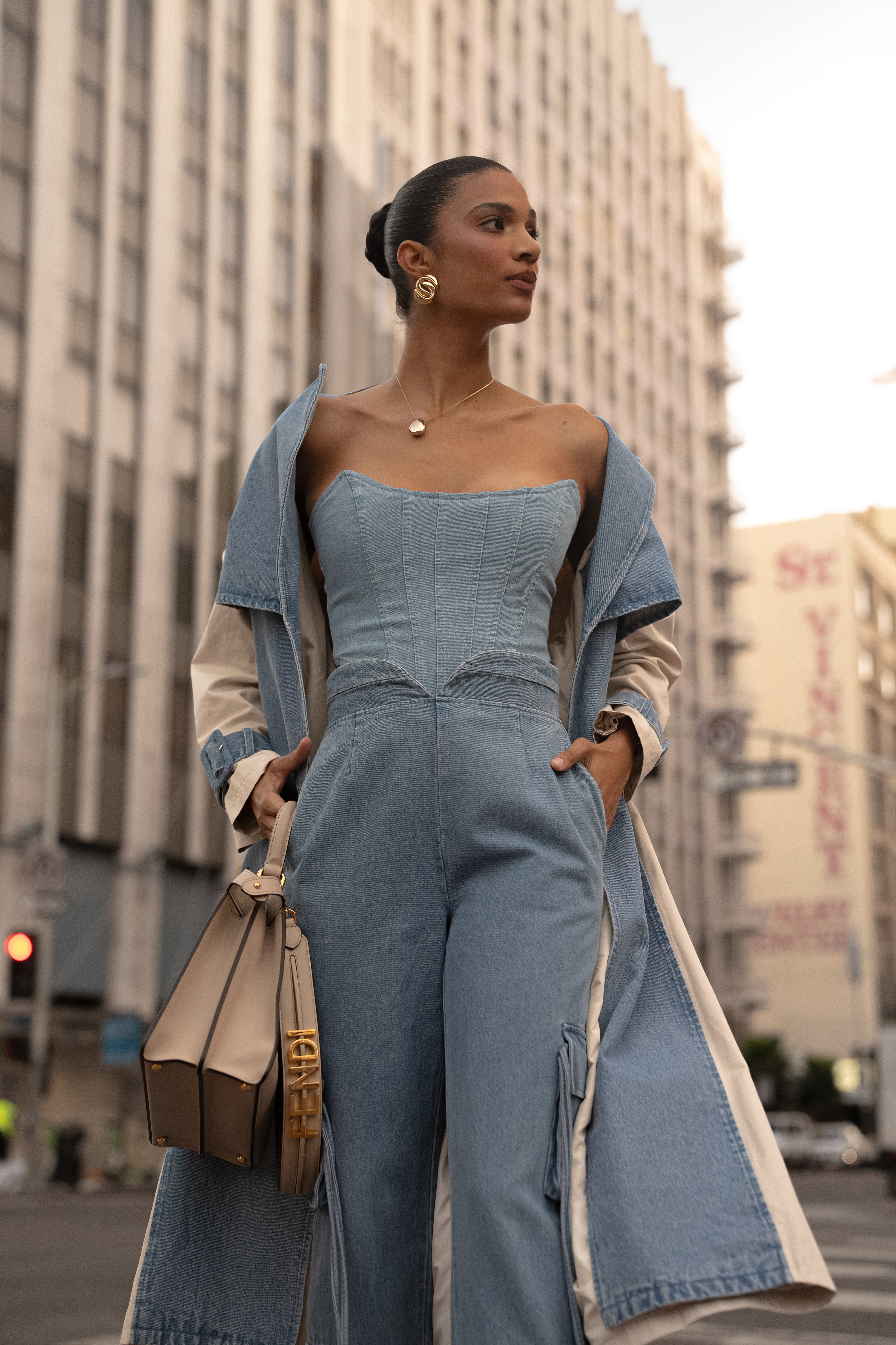 Medium Wash Fenix Reversible Denim Corset - JLUXLABEL