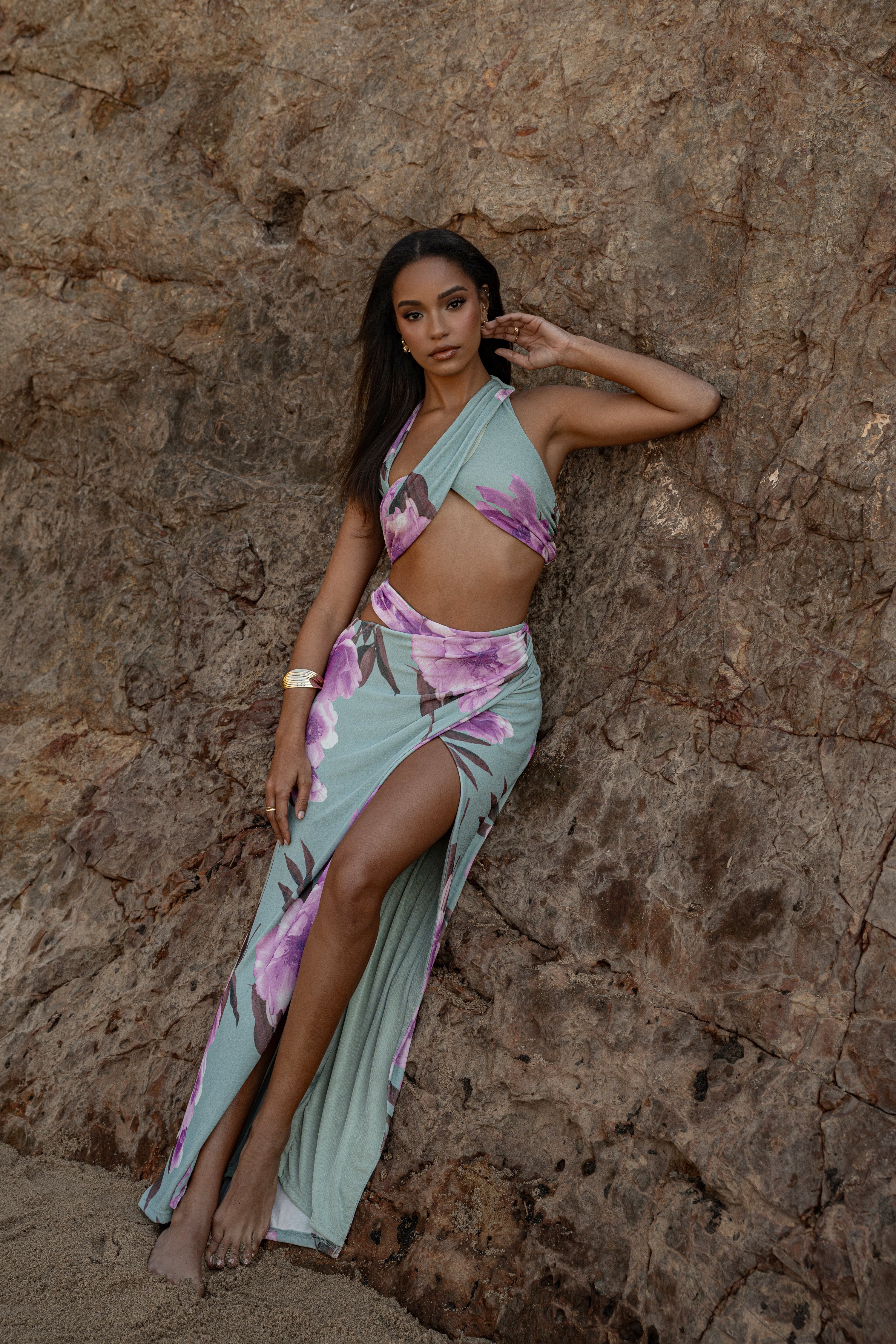 Sage FLORAL NEW AGE TWO PIECE SKIRT SET - JLUXLABEL