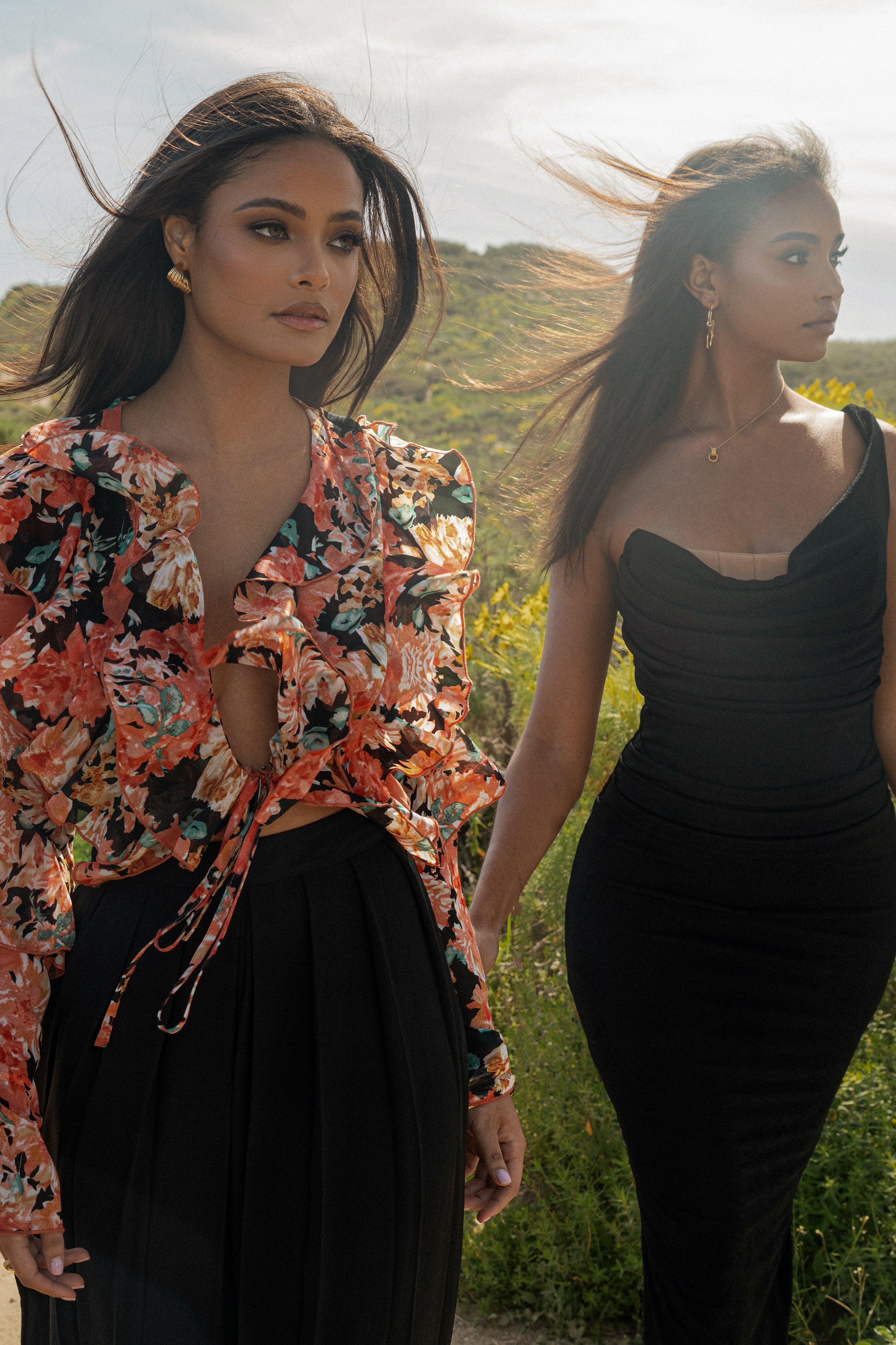 Black Floral Yvanna Ruffle Top - JLUXLABEL