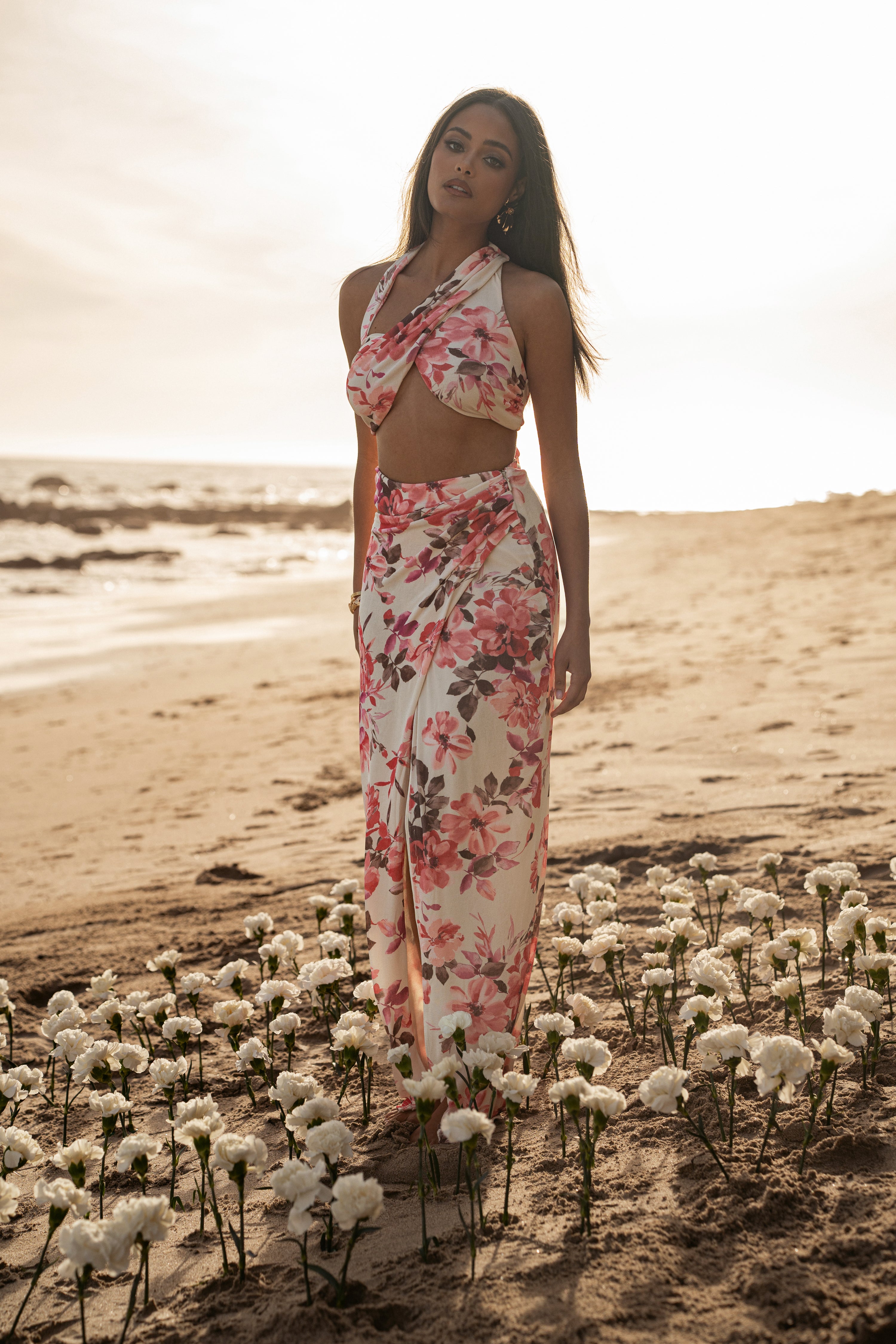 Ivory FLORAL NEW AGE TWO PIECE SKIRT SET - JLUXLABEL