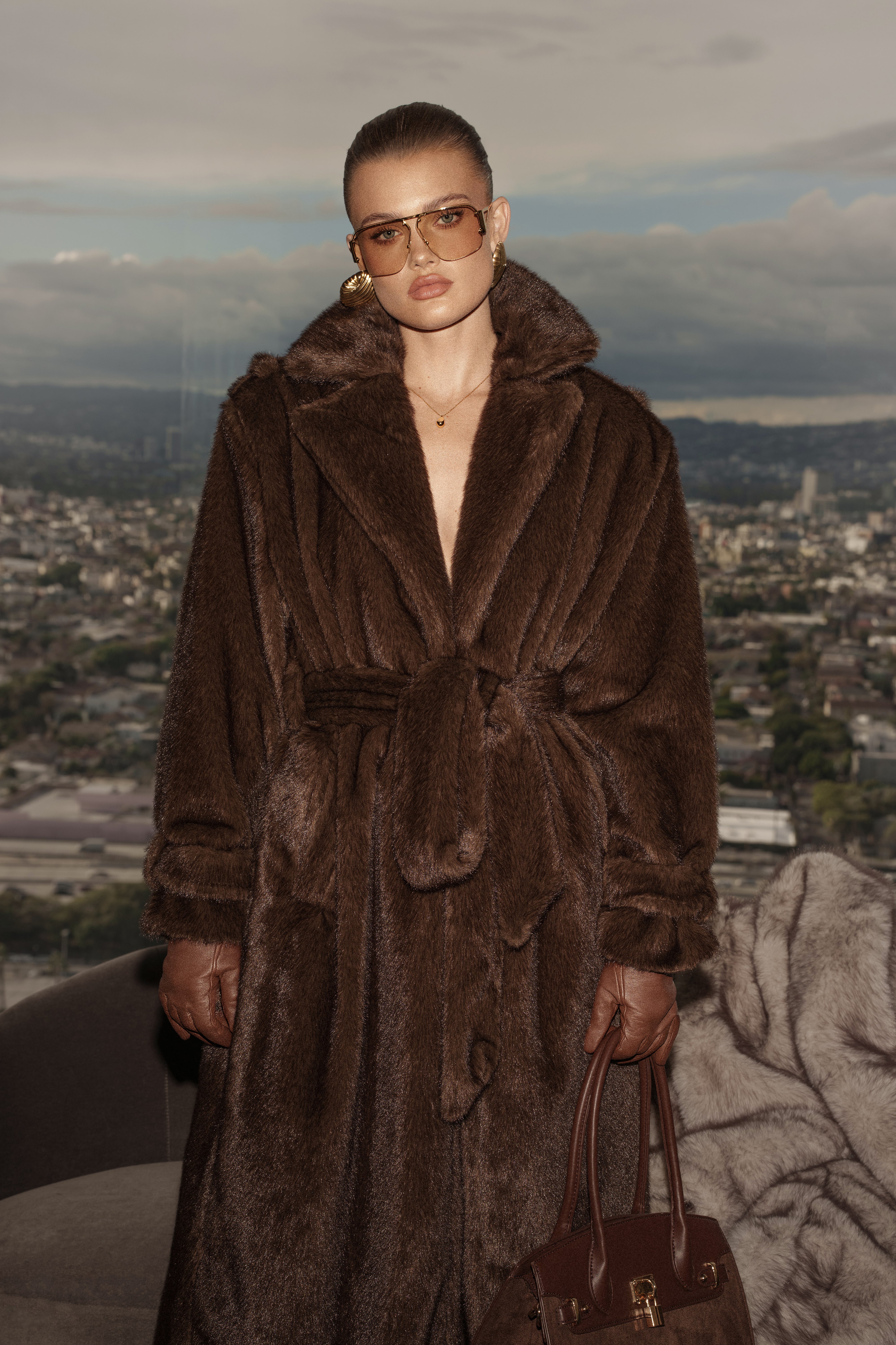 Brown Uptown Faux Fur Coat