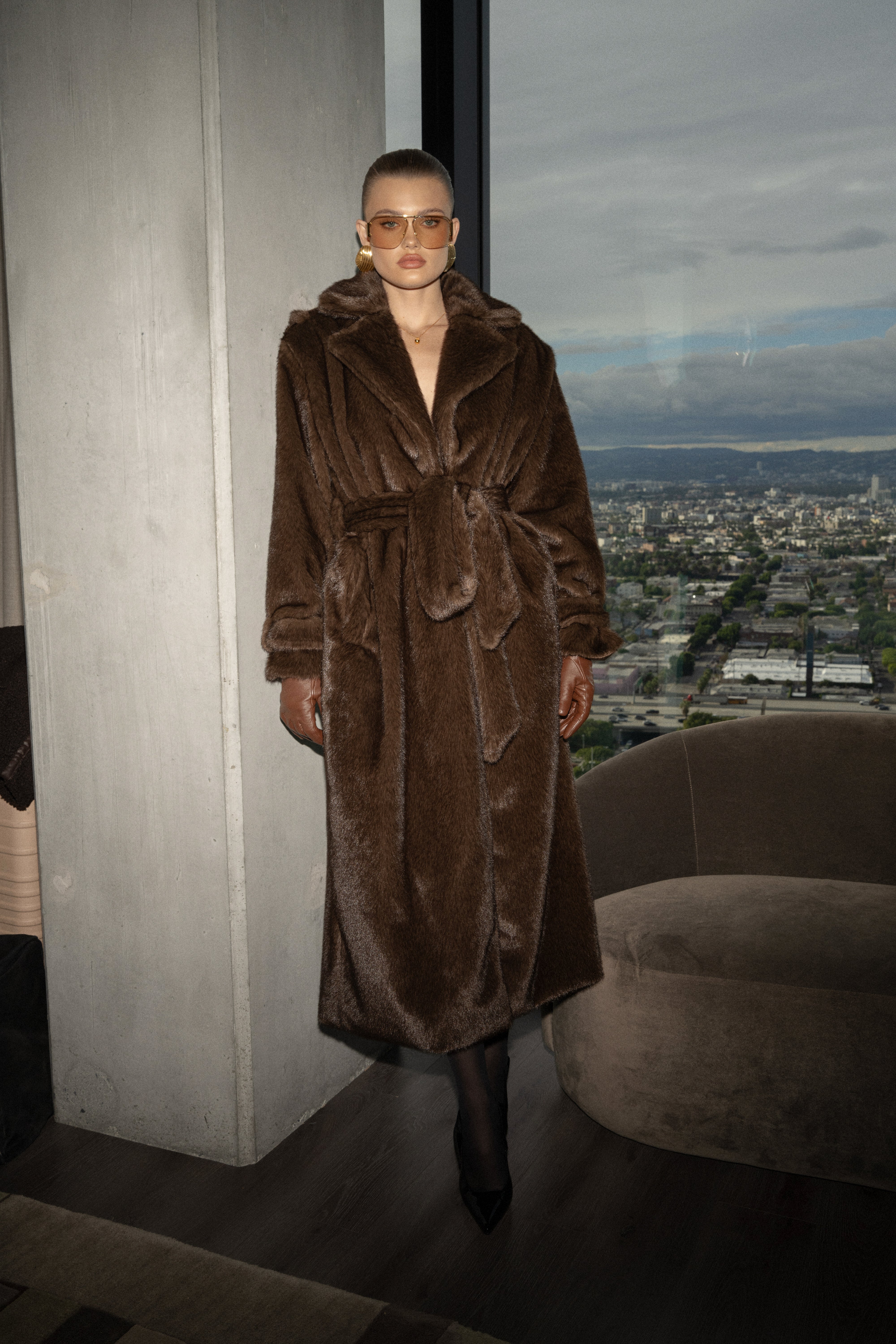 Brown Uptown Faux Fur Coat