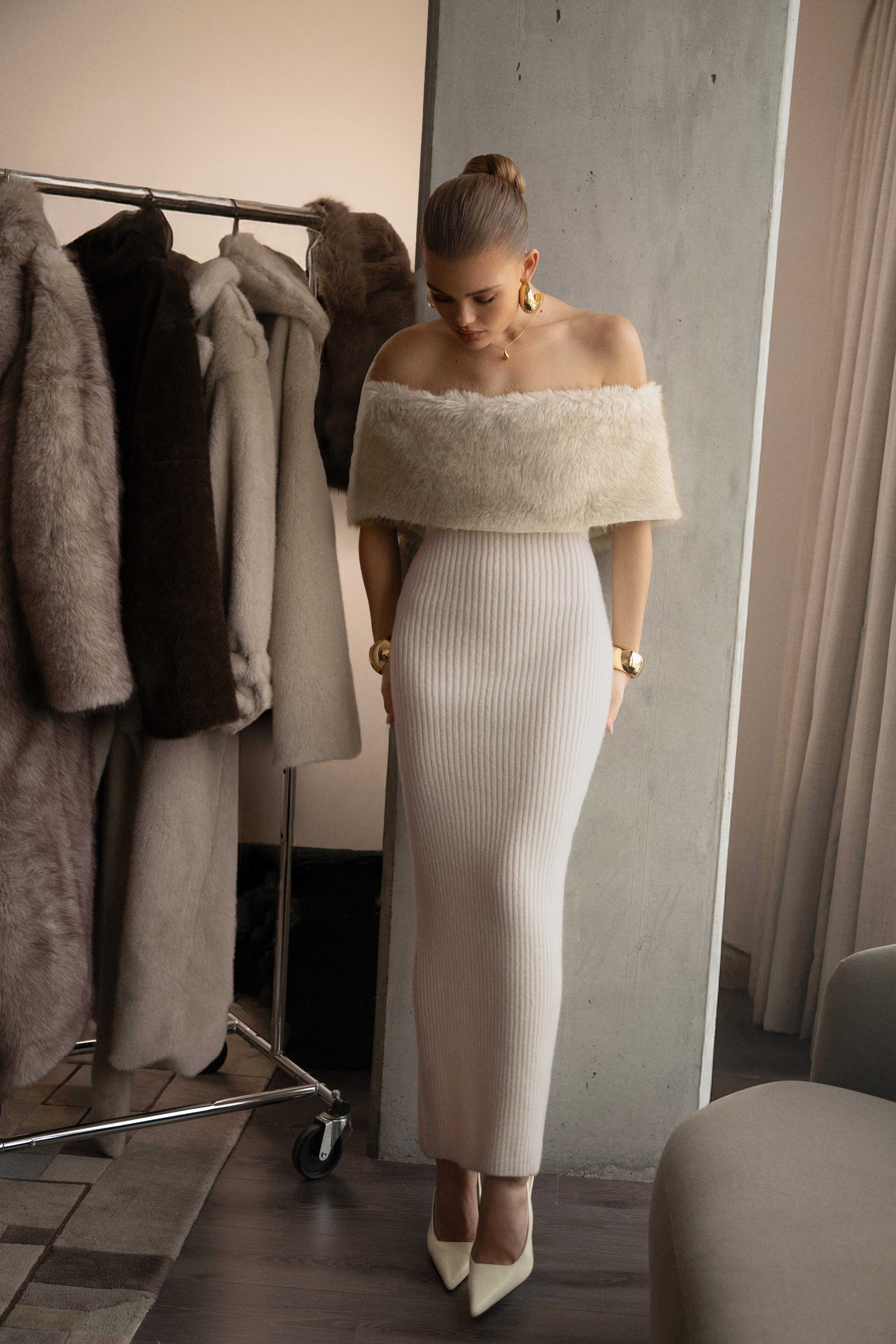 Stone Aspen Hour Faux Fur Dress