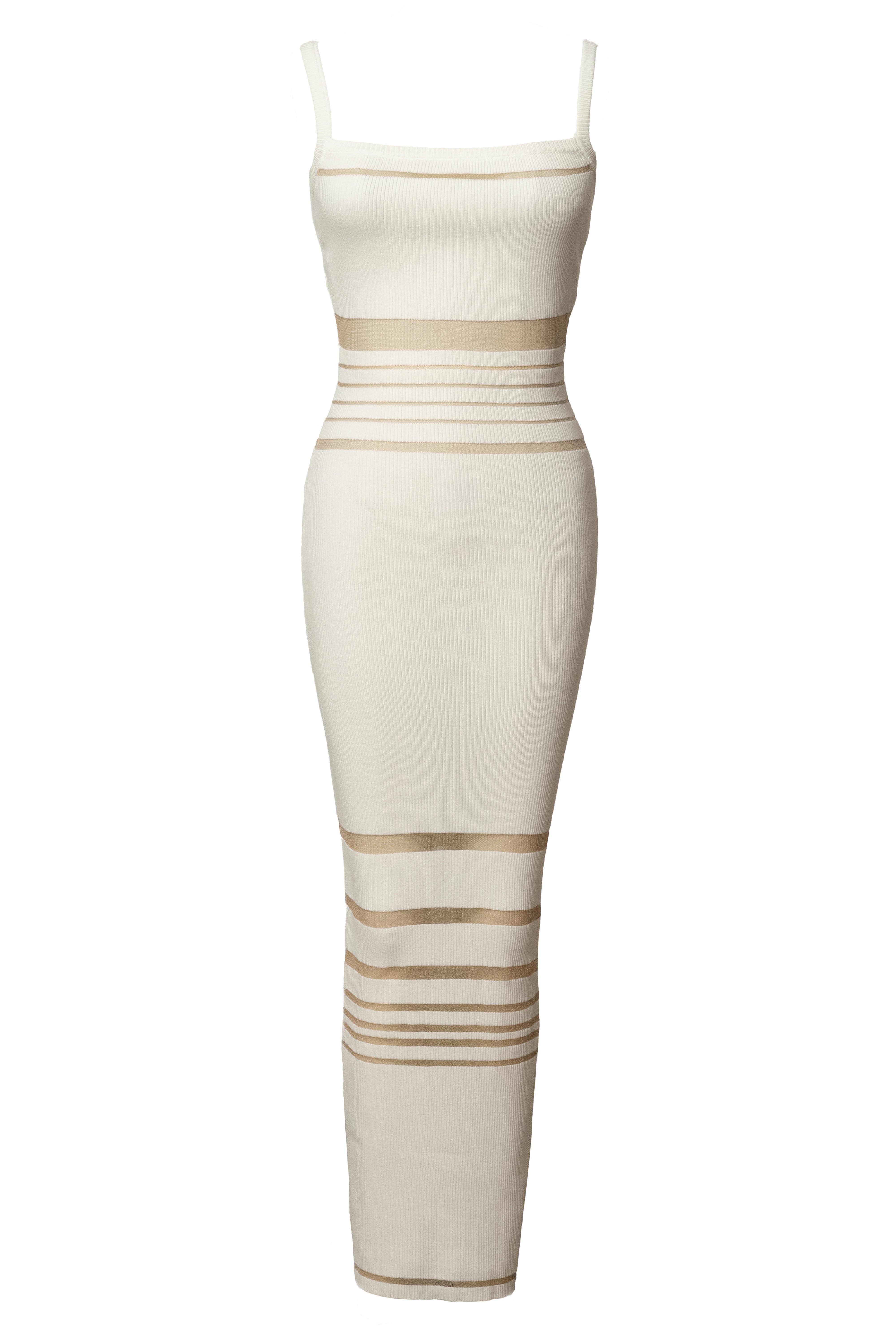 Ivory Striped Rib Knit Dress - JLUXLABEL
