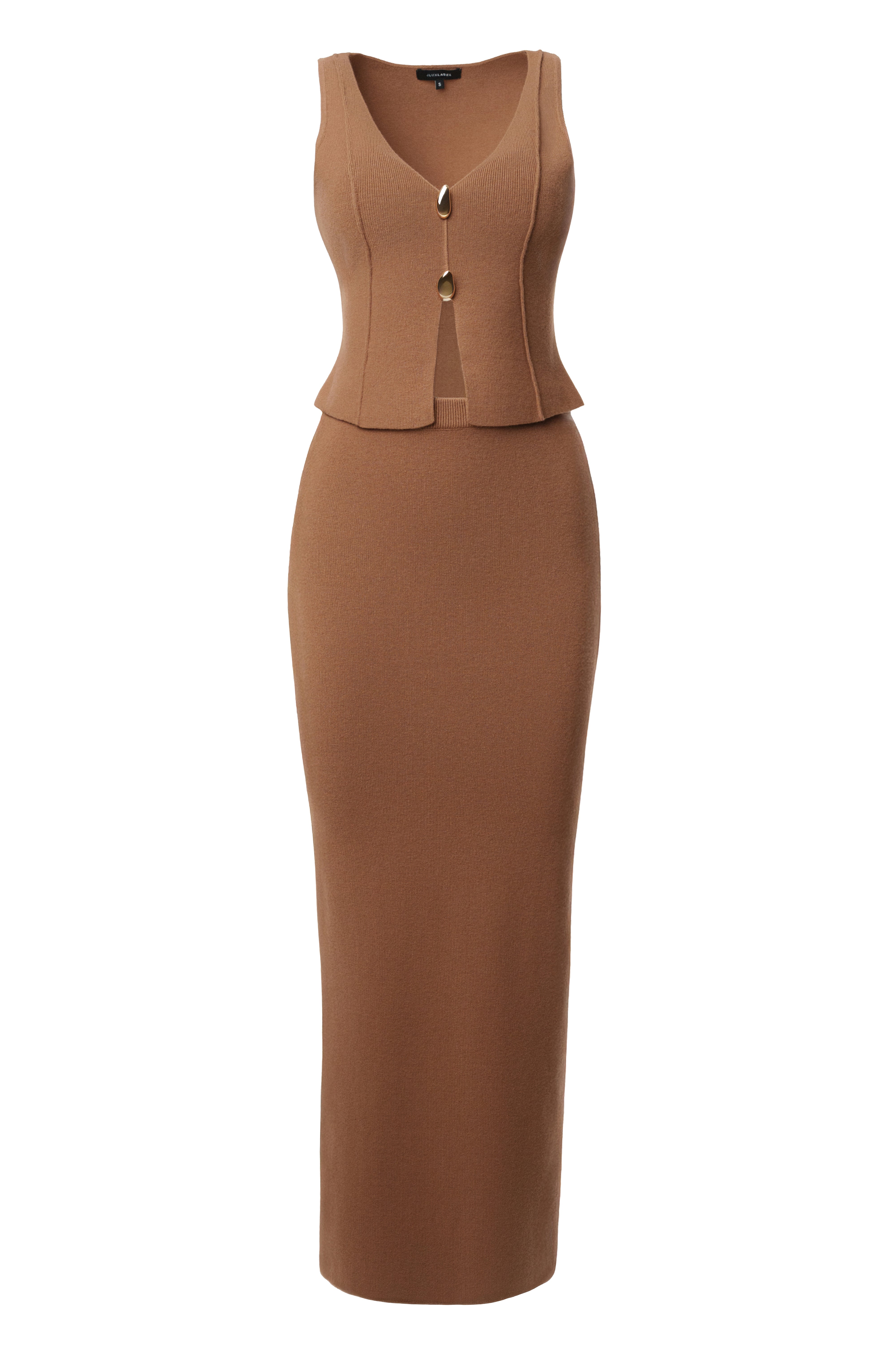 Tan Soft Sands Knit Skirt Set - JLUXLABEL