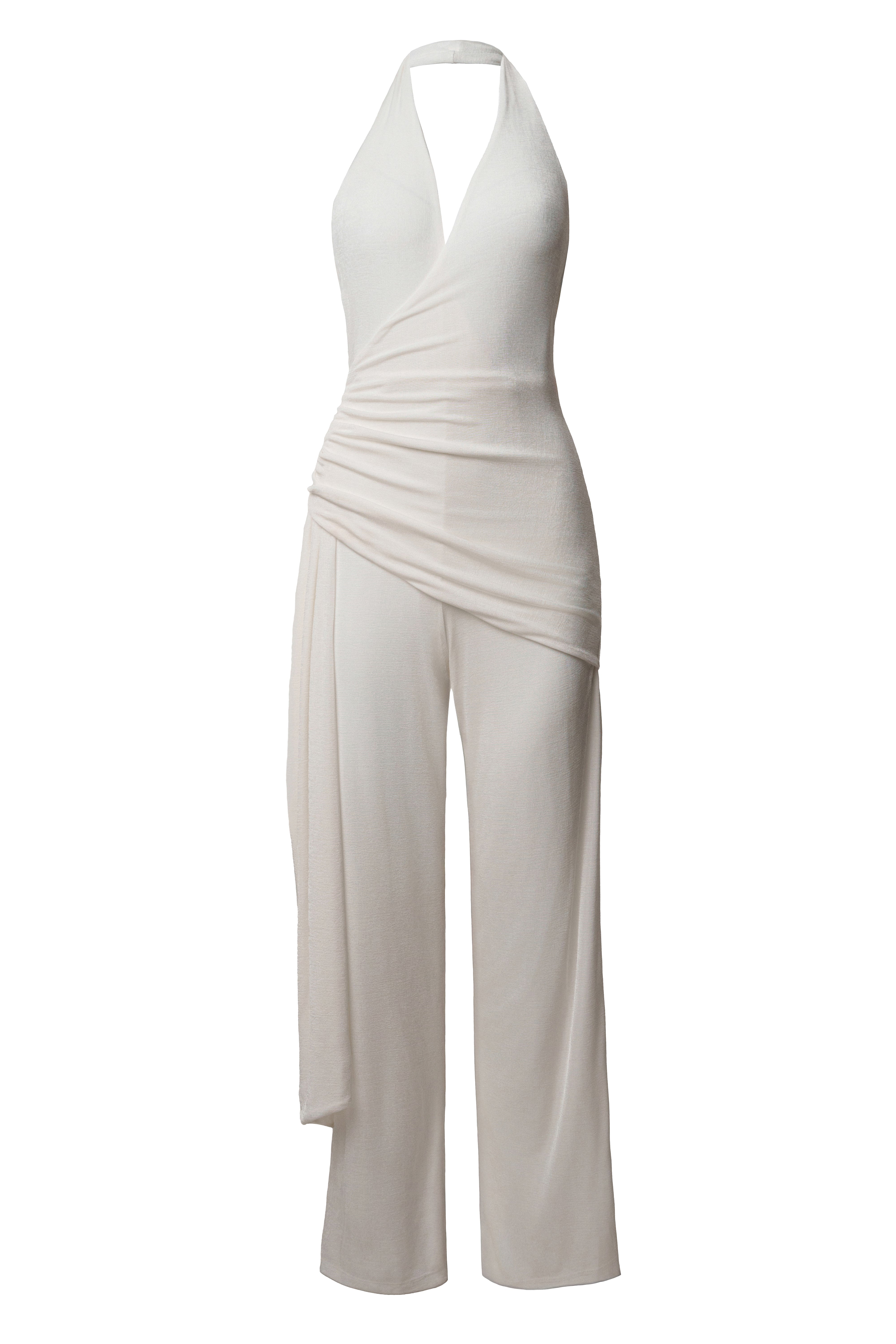 White Rustic Charm Halter Jumpsuit - JLUXLABEL