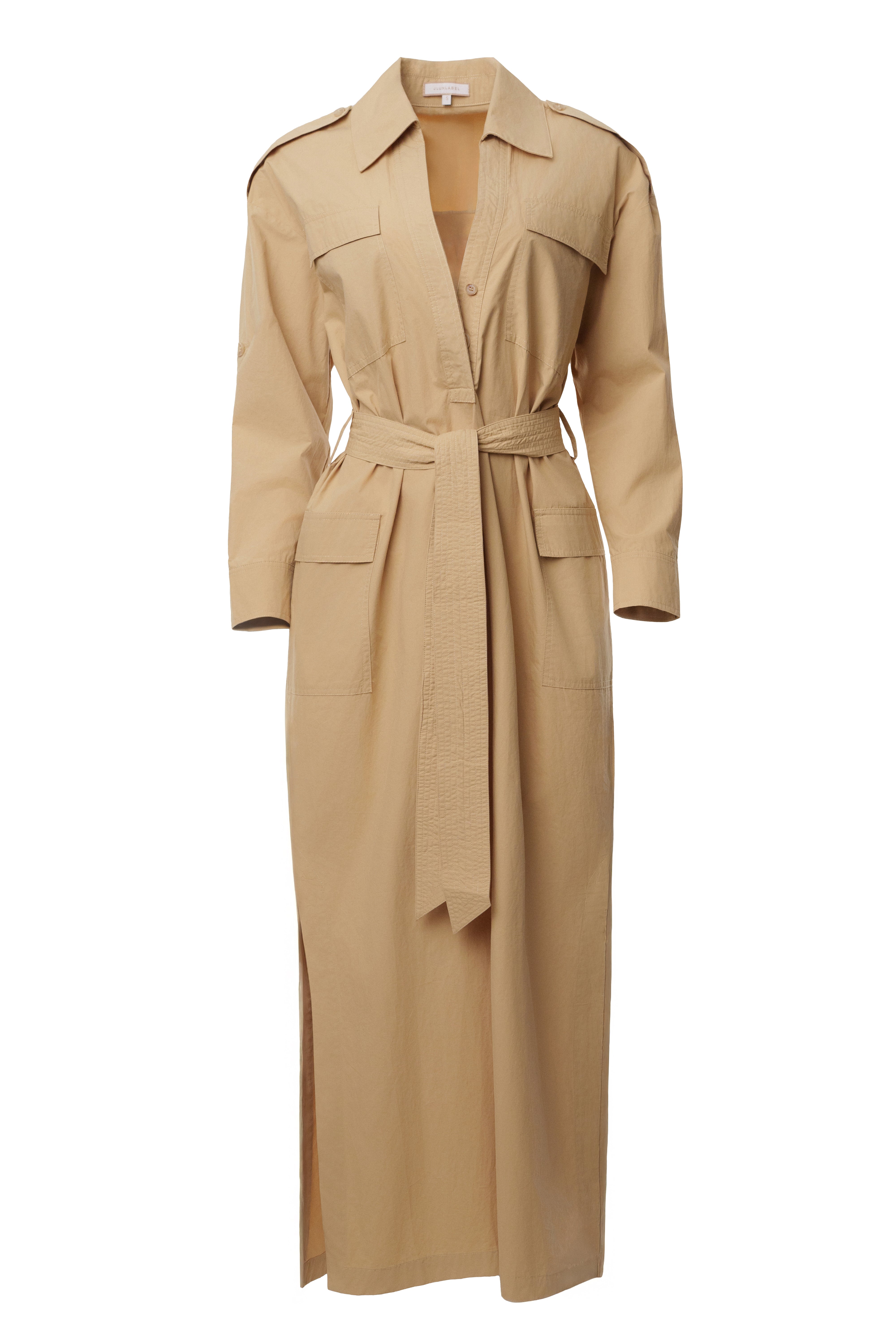Khaki Harbor Shore Belted Maxi Dress - JLUXLABEL