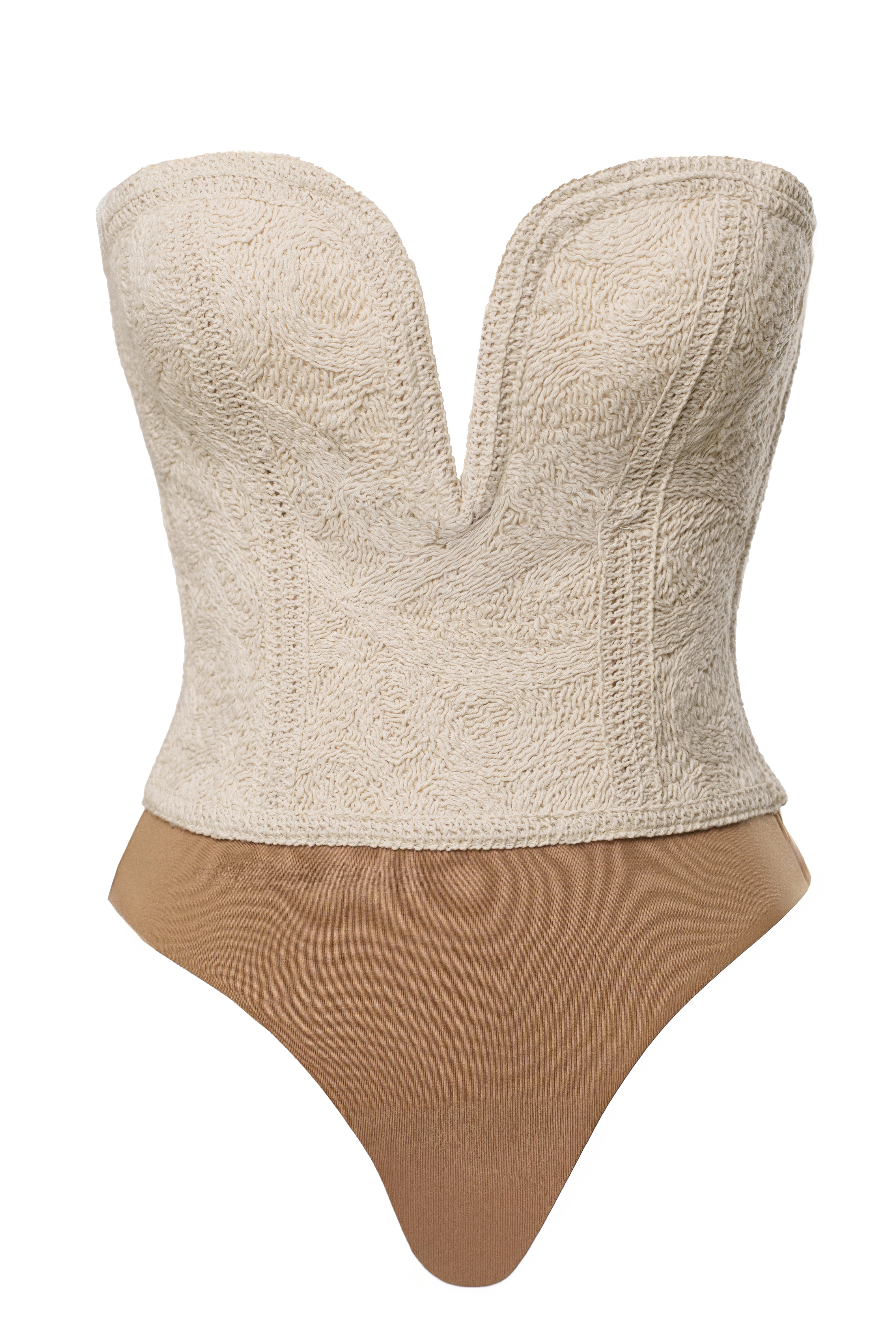 Ecru Serene Coast Texture Bodysuit - JLUXLABEL