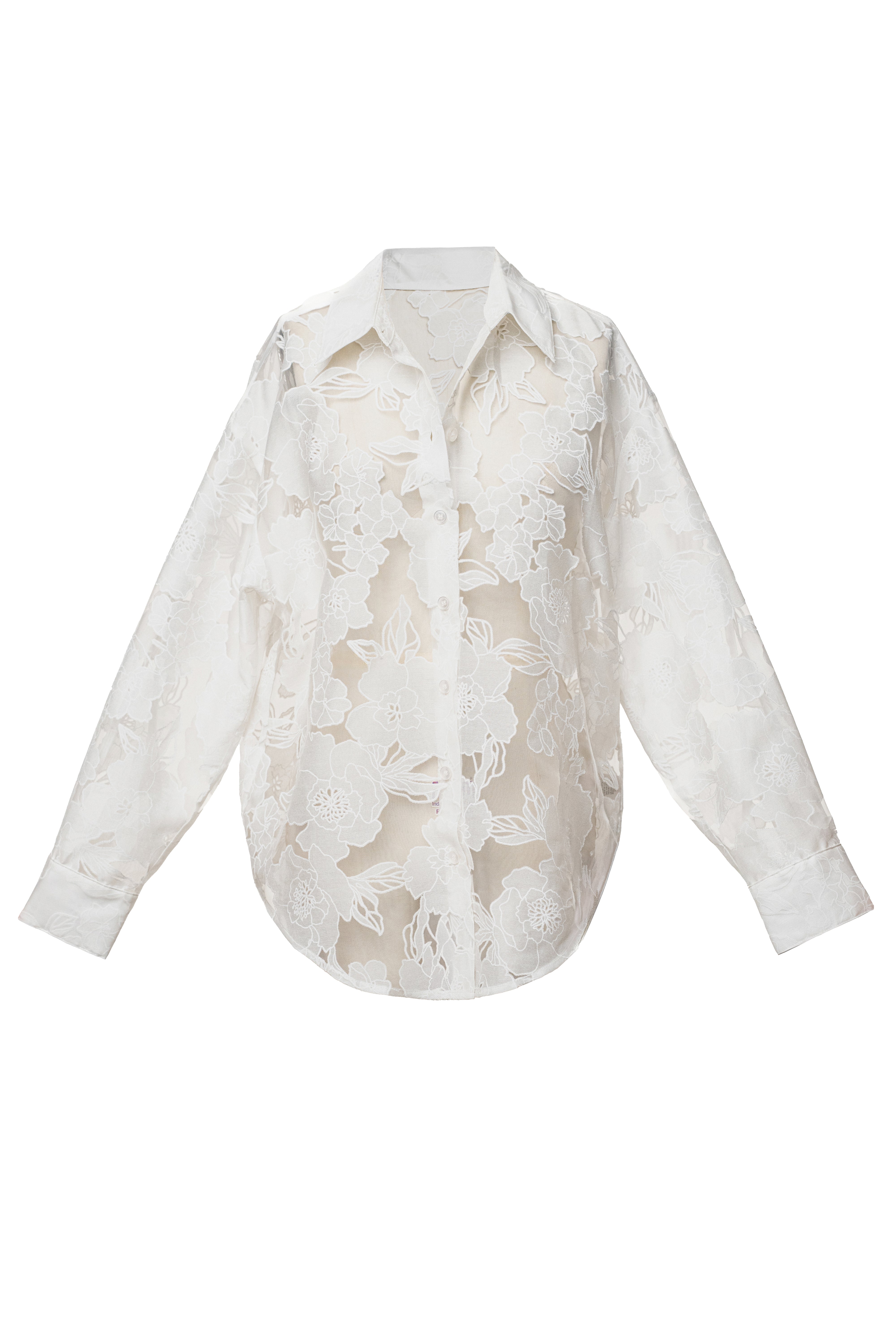 Ivory Organza Floral Blouse - JLUXLABEL