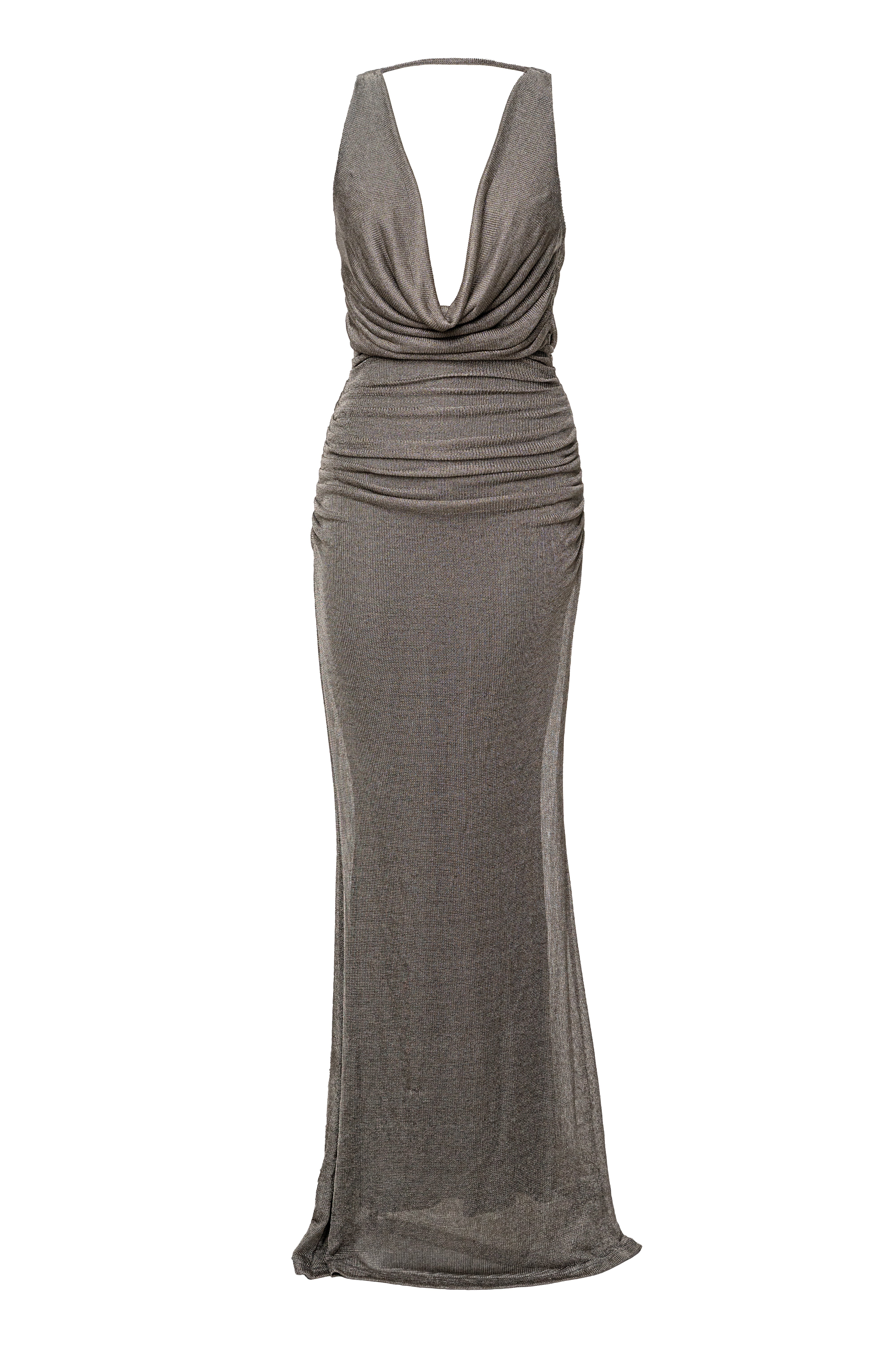 Silver Charmed Metallic Drape Dress - JLUXLABEL