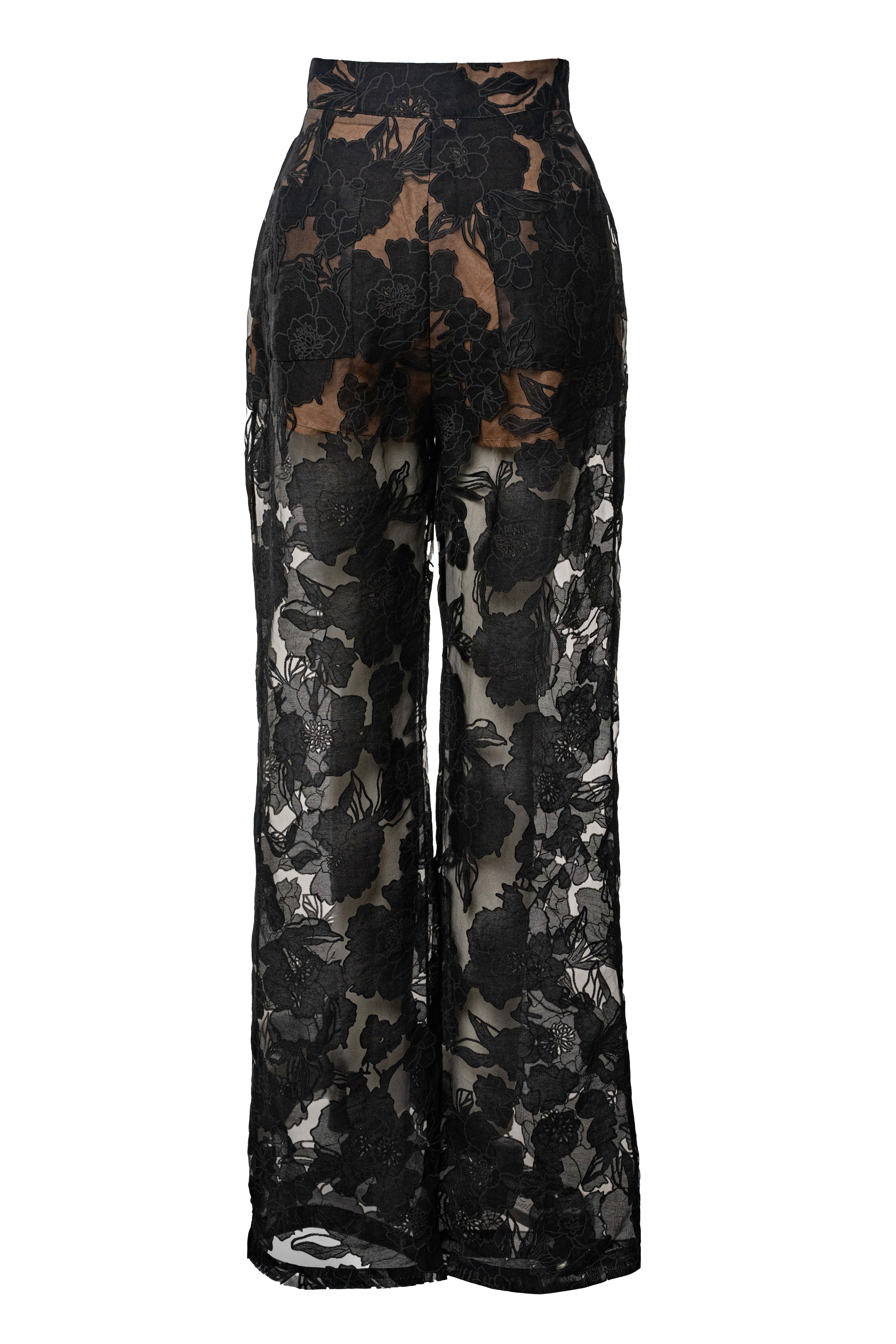 Black Organza Floral Pant - JLUXLABEL