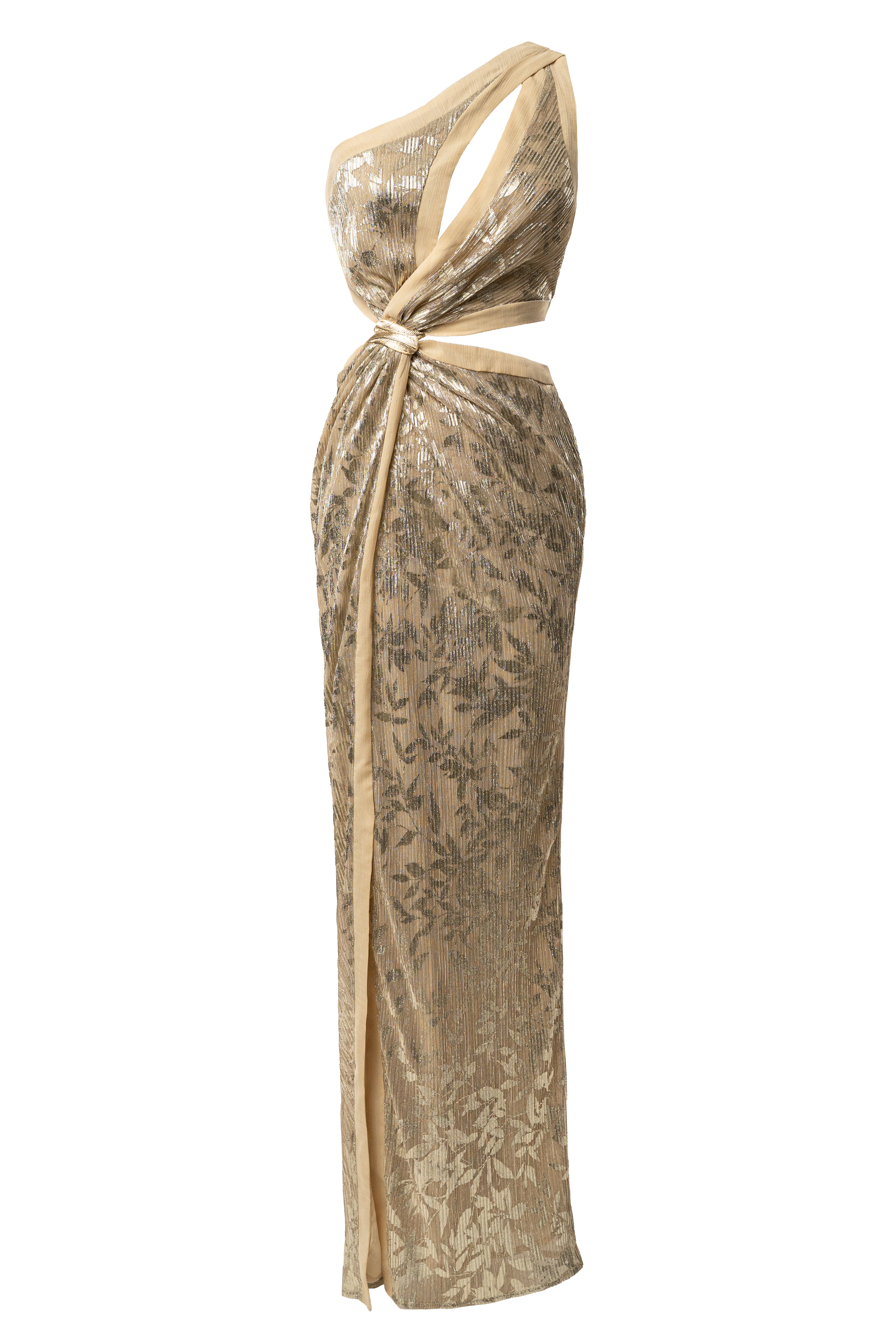 Gold One Shoulder Keyhole Dress - JLUXLABEL