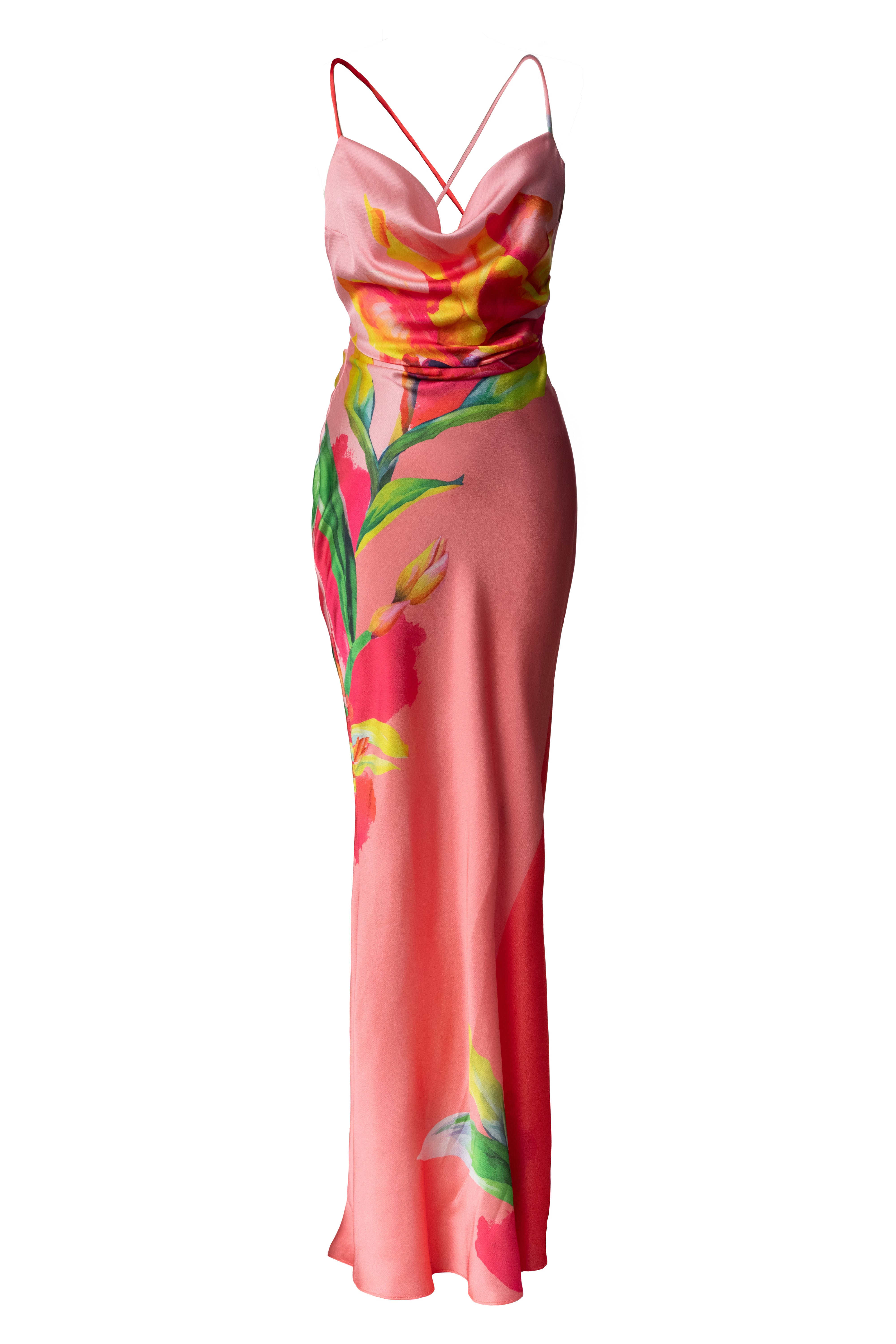 PRE-ORDER Pink Satin Floral Print Maxi Dress - JLUXLABEL