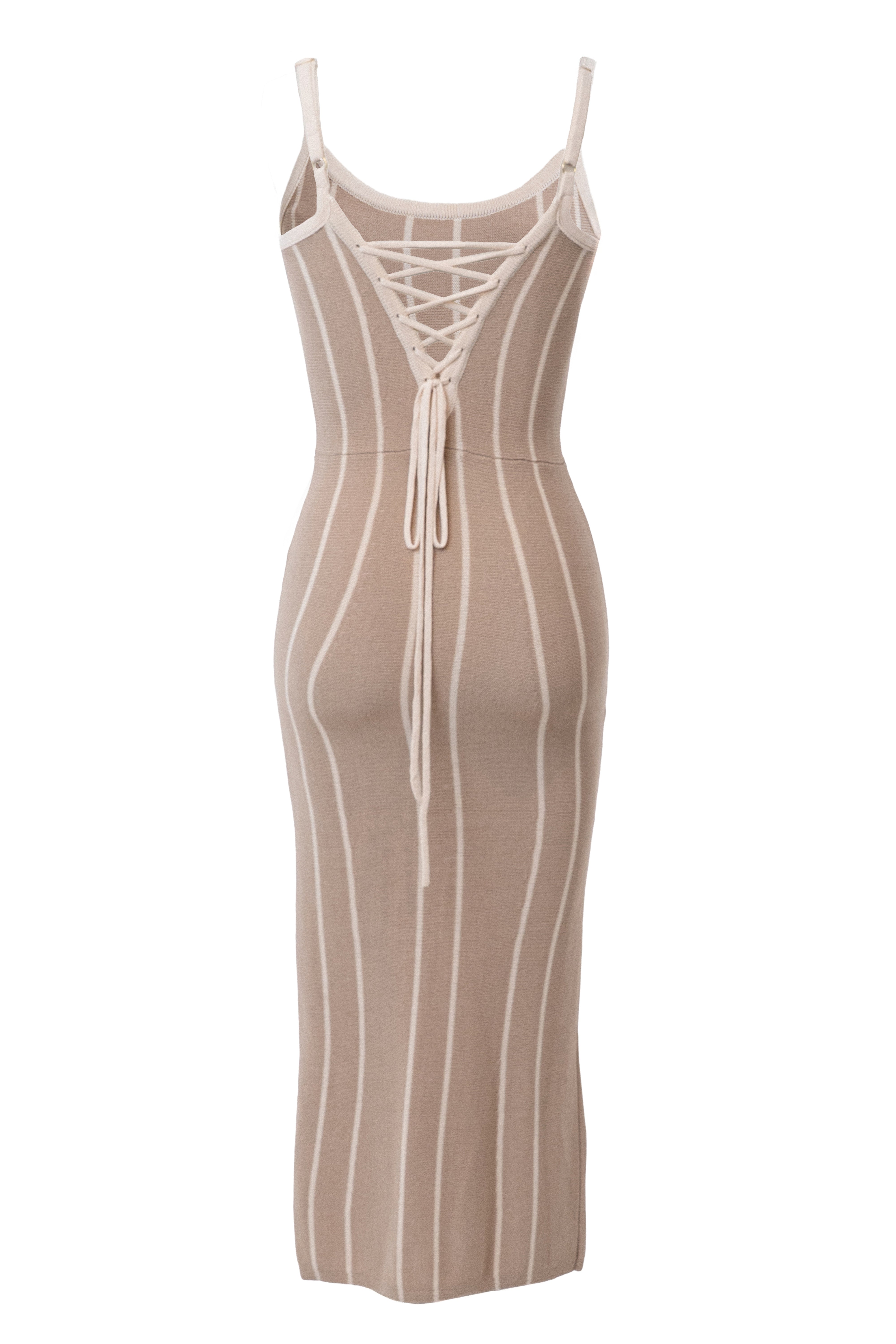 Beige/Ivory Parallel Elegance Midi Dress - JLUXLABEL