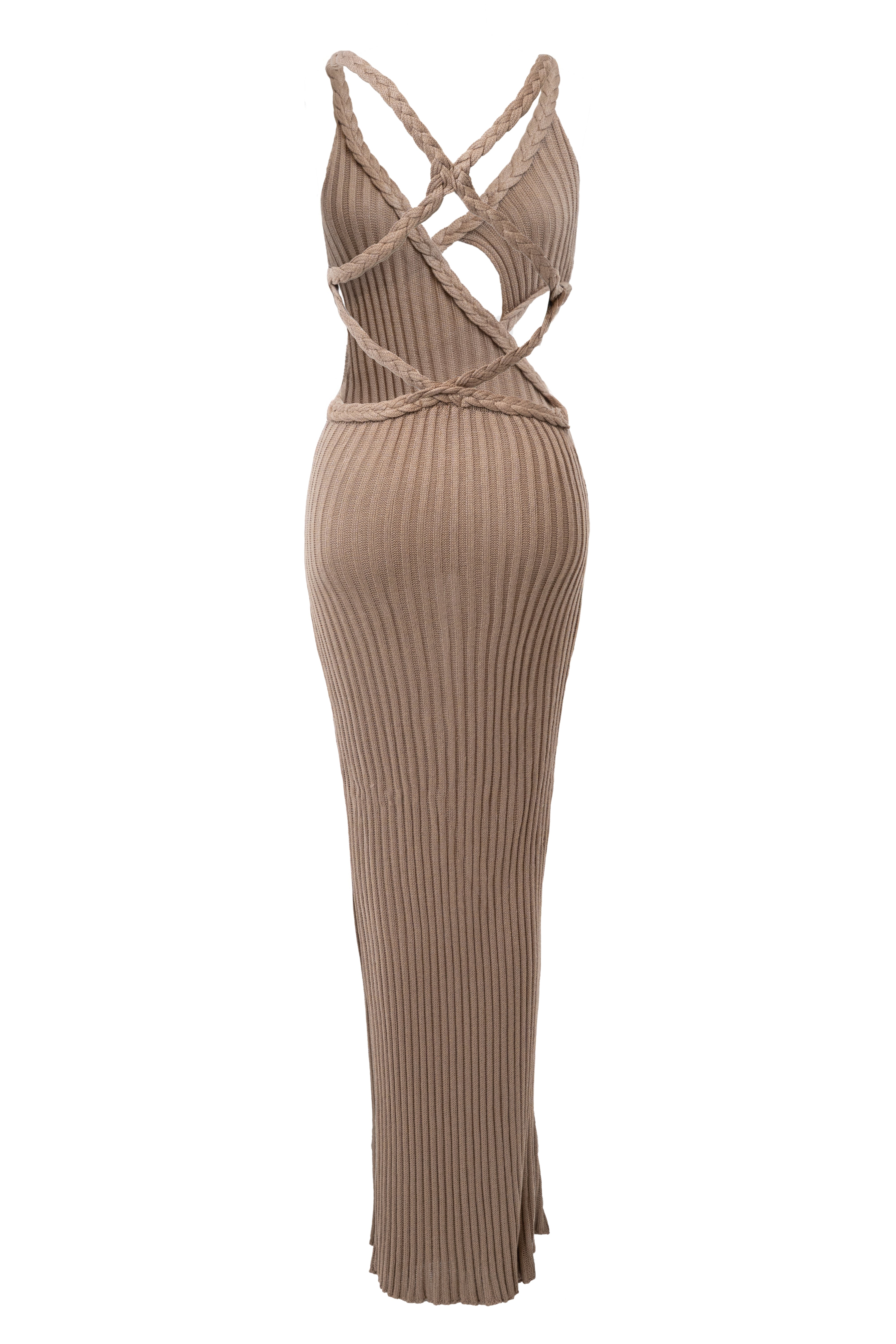 Mocha Drift And Dream Braided Maxi Dress - JLUXLABEL