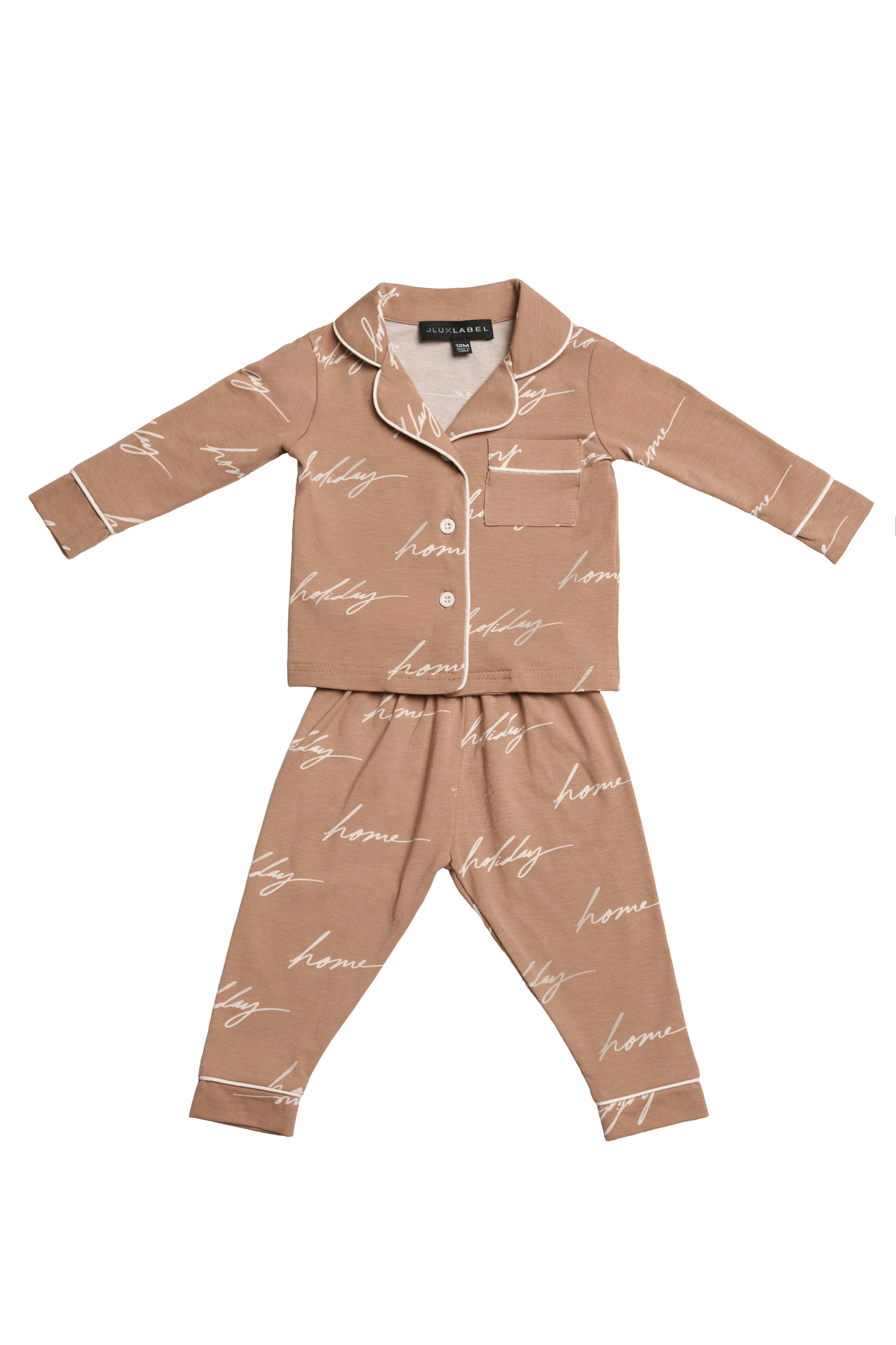 Beige Home For The Holidays Kids Pajama Set - JLUXLABEL