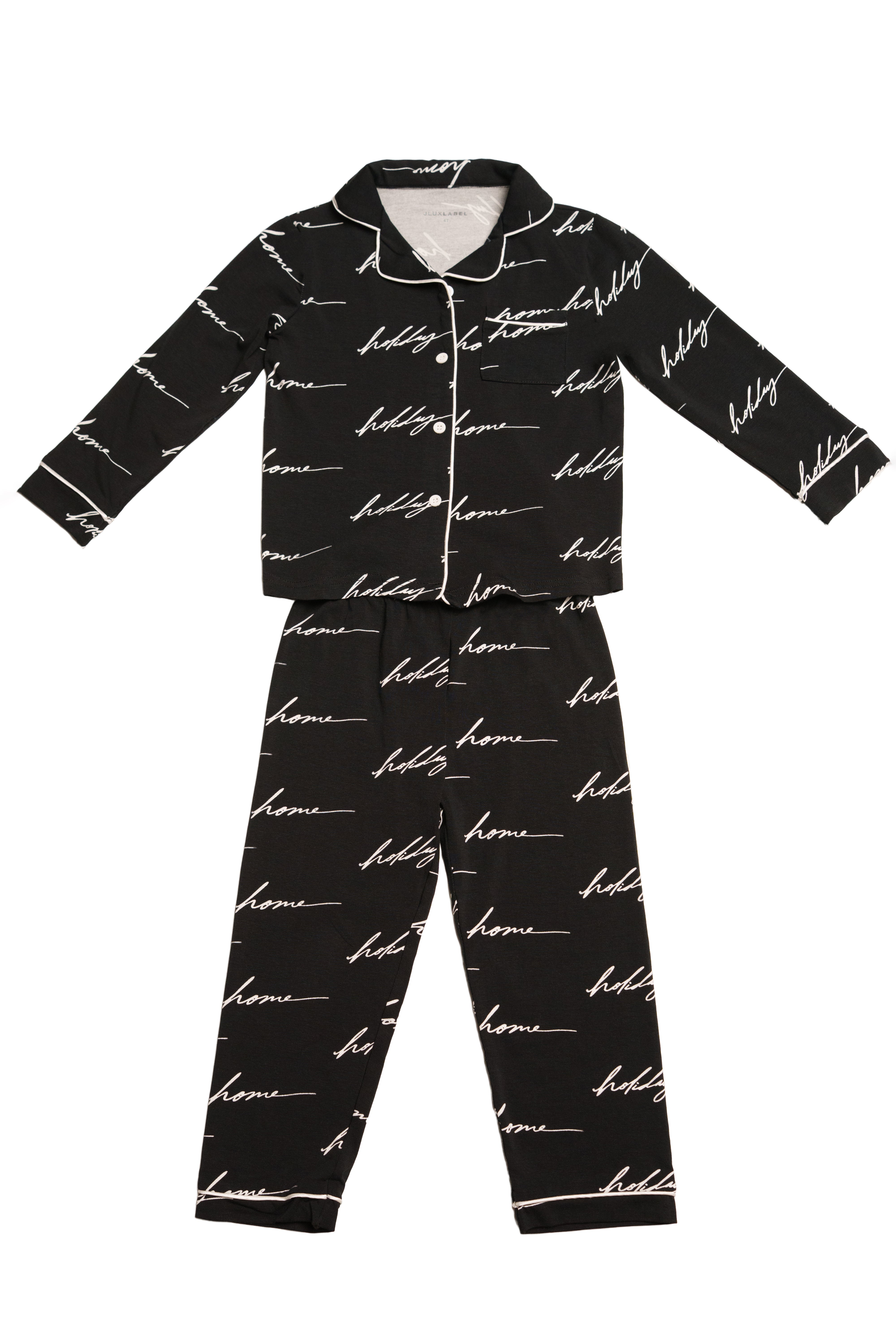 Black Home For The Holidays Kids Pajama Set - JLUXLABEL