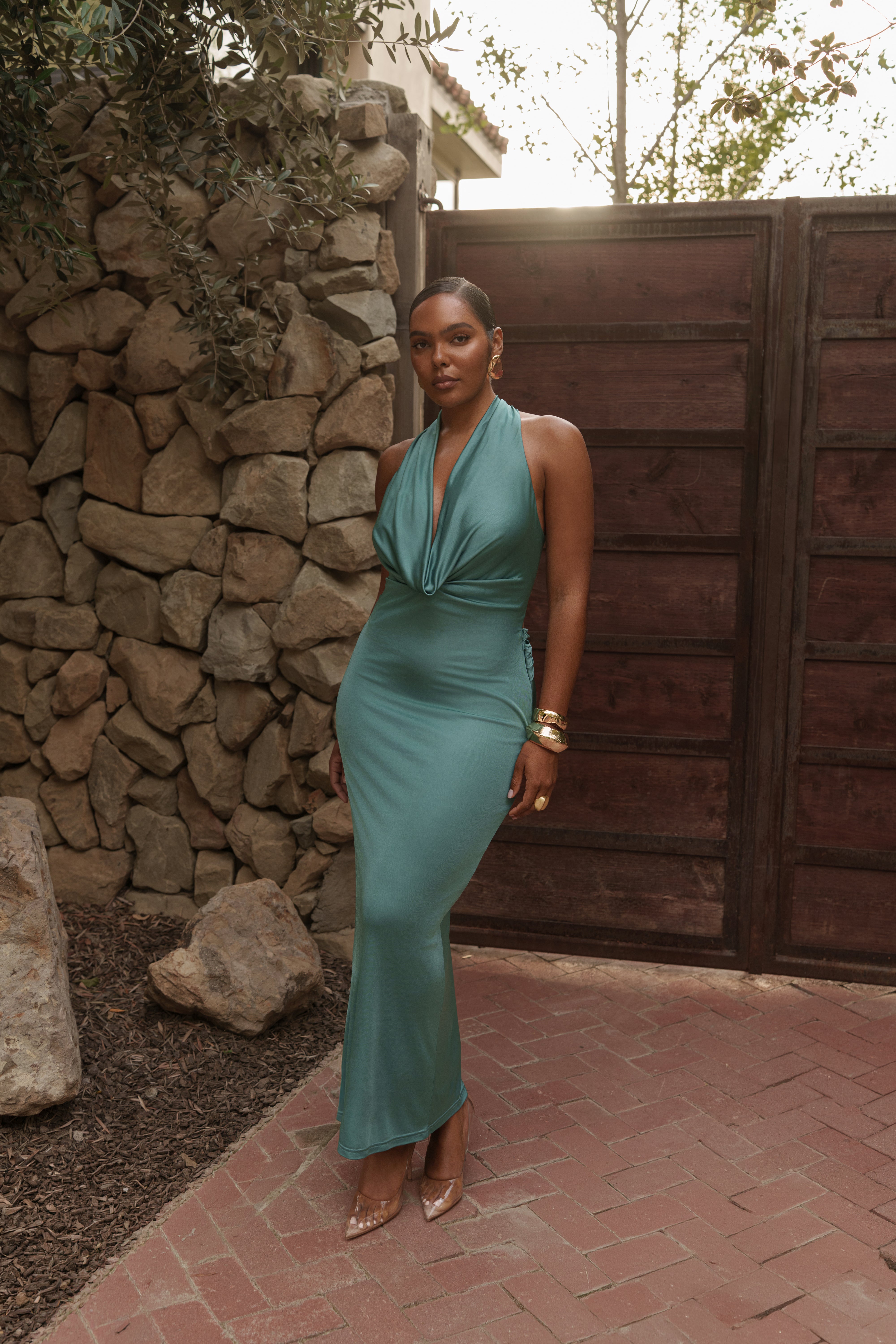PRE-ORDER Teal Lunara Cowl Maxi Dress - JLUXLABEL