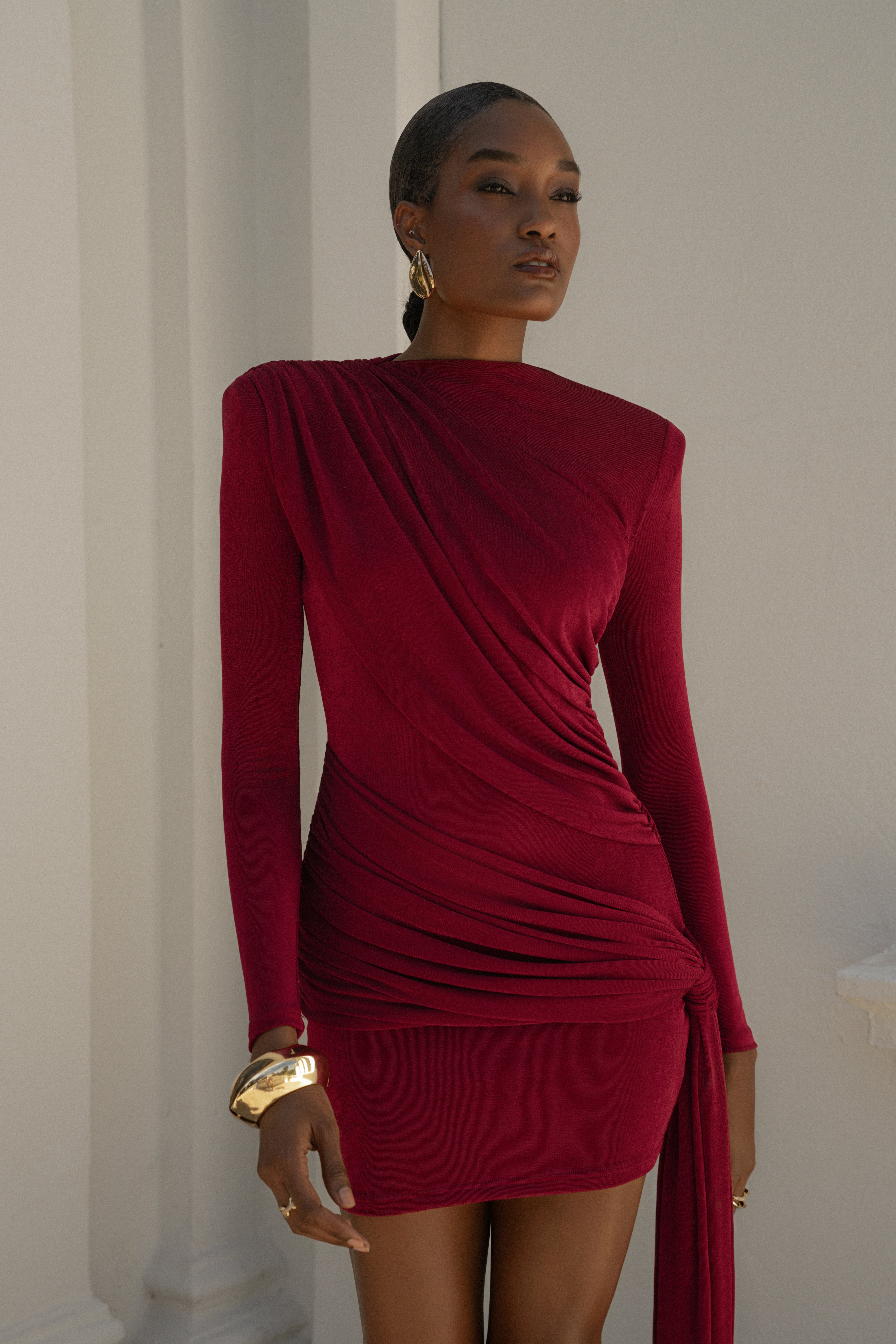 Berry Moments Draped Mini Dress - JLUXLABEL