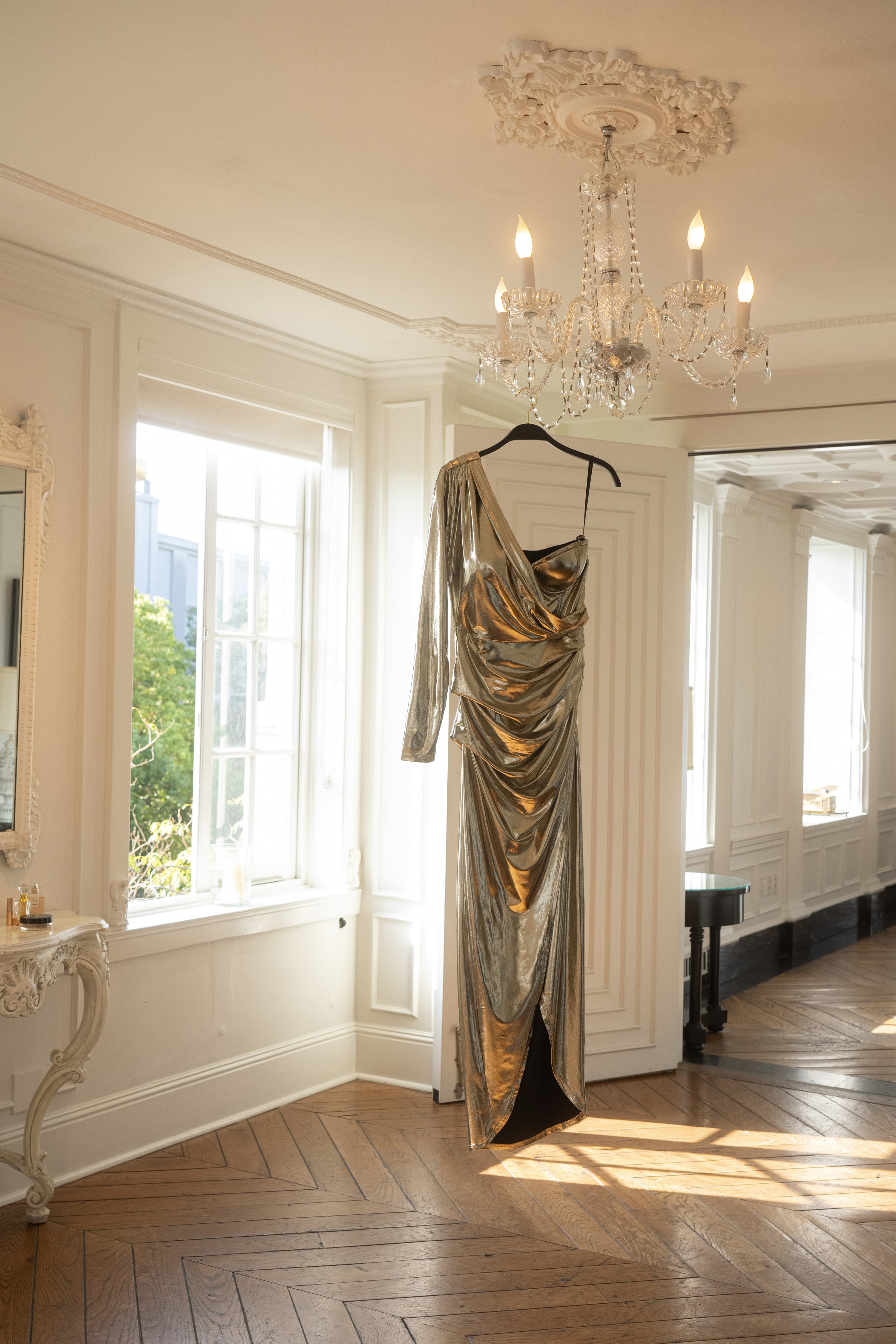 Gold Kaleah Metallic Maxi Dress - JLUXLABEL