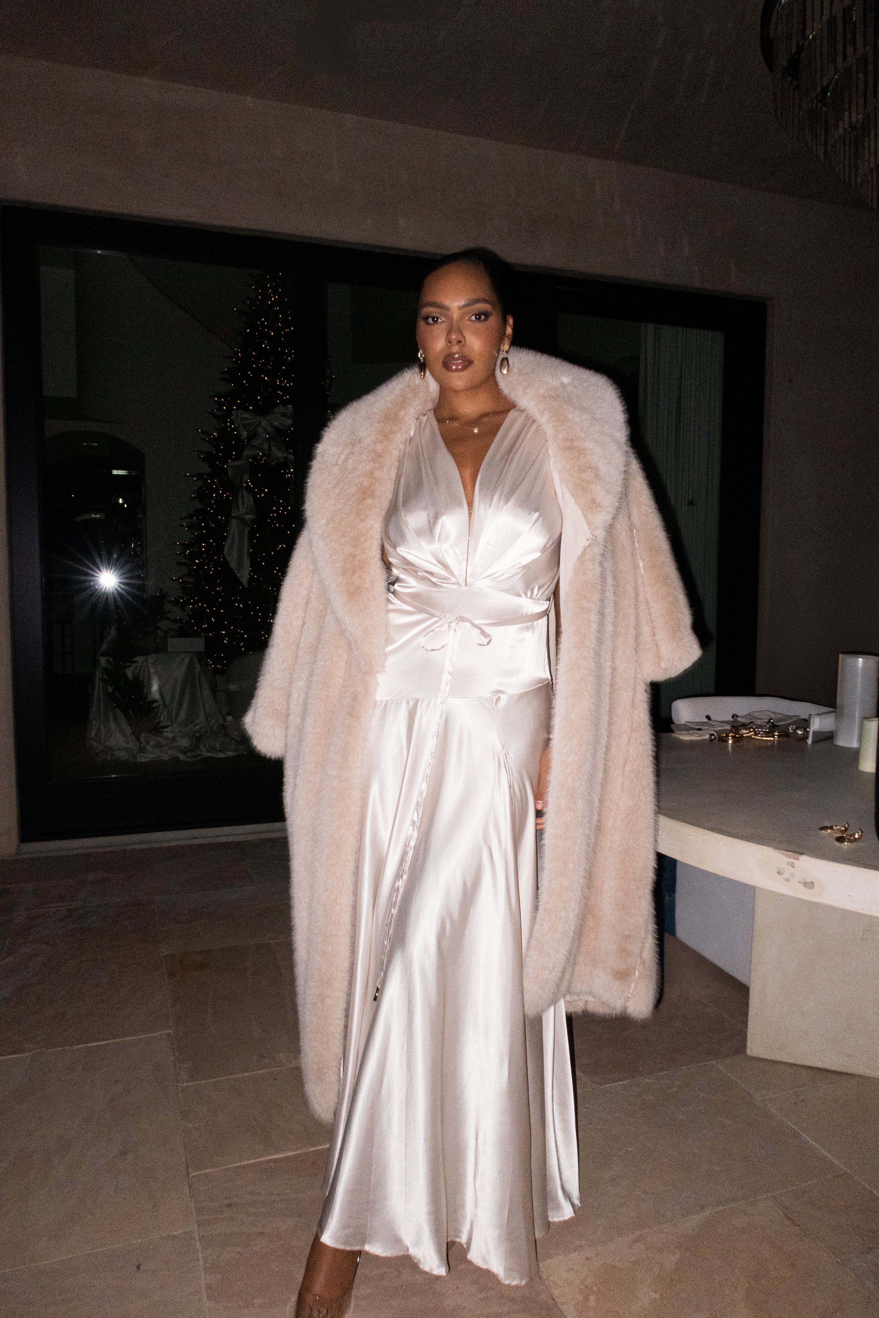 Champagne Amalia Satin Maxi Dress - JLUXLABEL